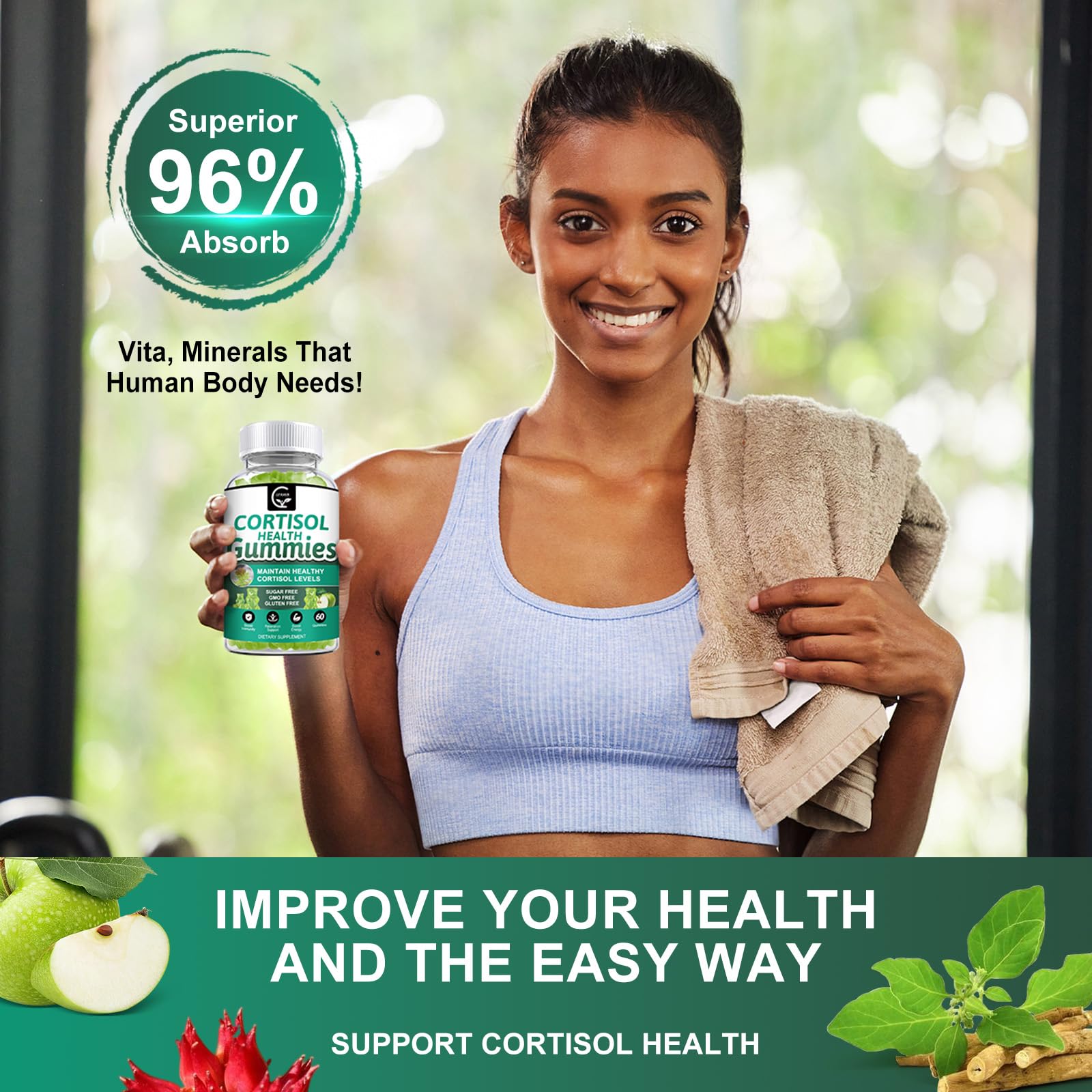 GORNVB 9 IN 1 Cortisol Gummies with ingredients list on packaging