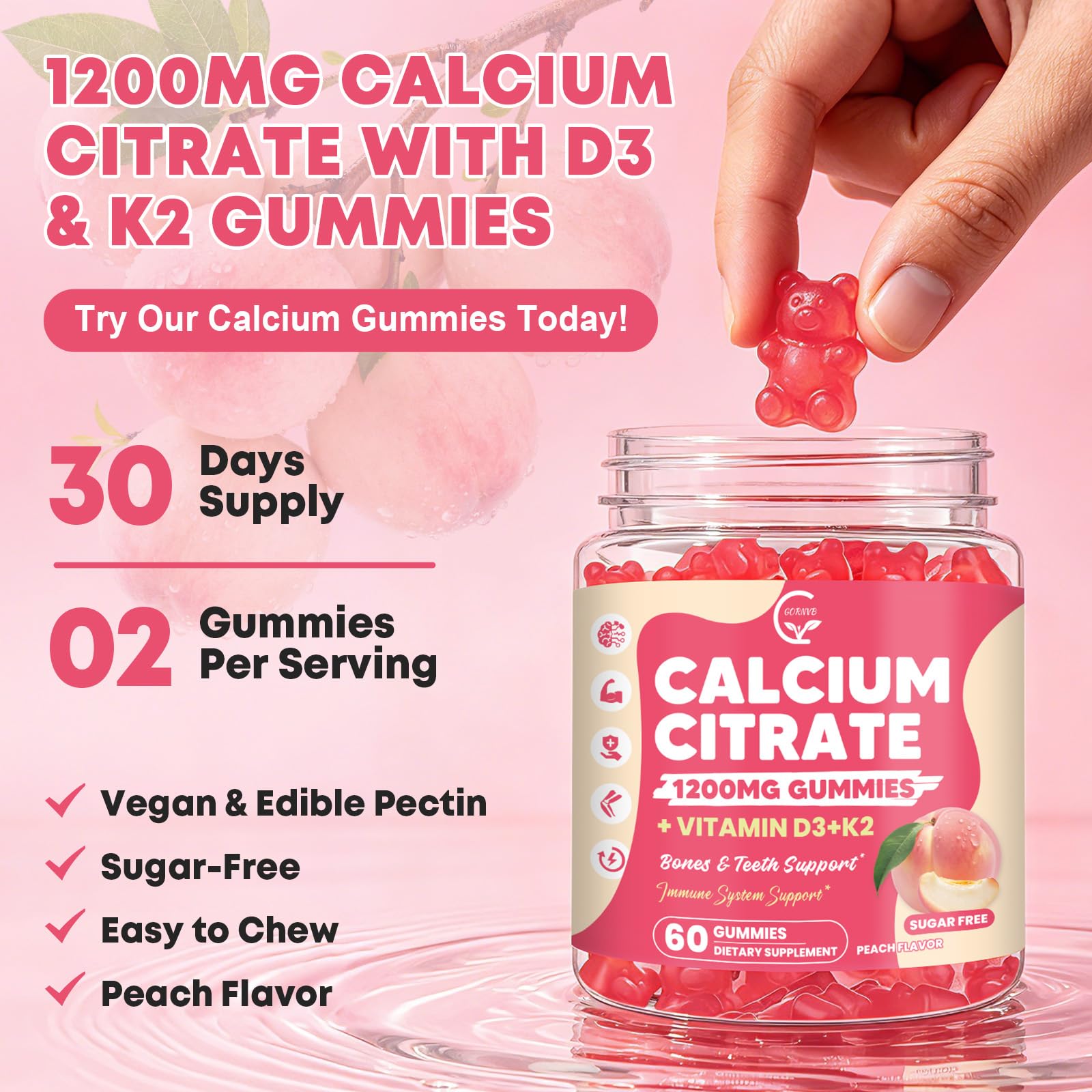 GORNVB Calcium Citrate Gummies in a lifestyle setting