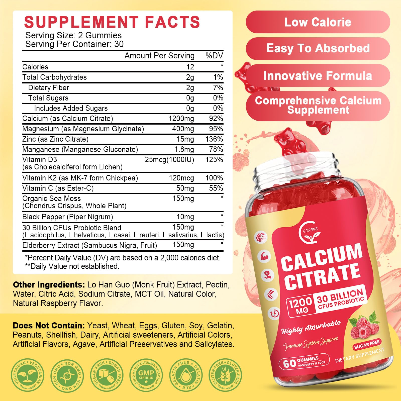 GORNVB Calcium Citrate Gummies raspberry flavour close-up