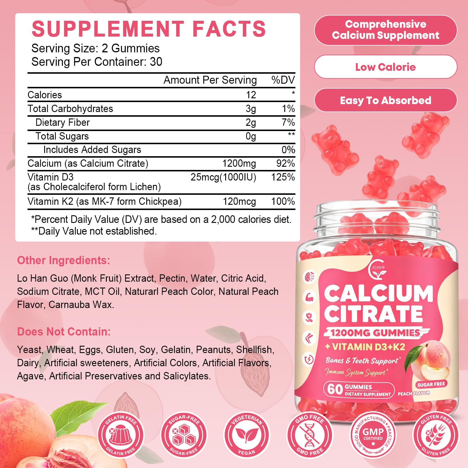GORNVB Calcium Citrate Gummies showing natural peach flavour