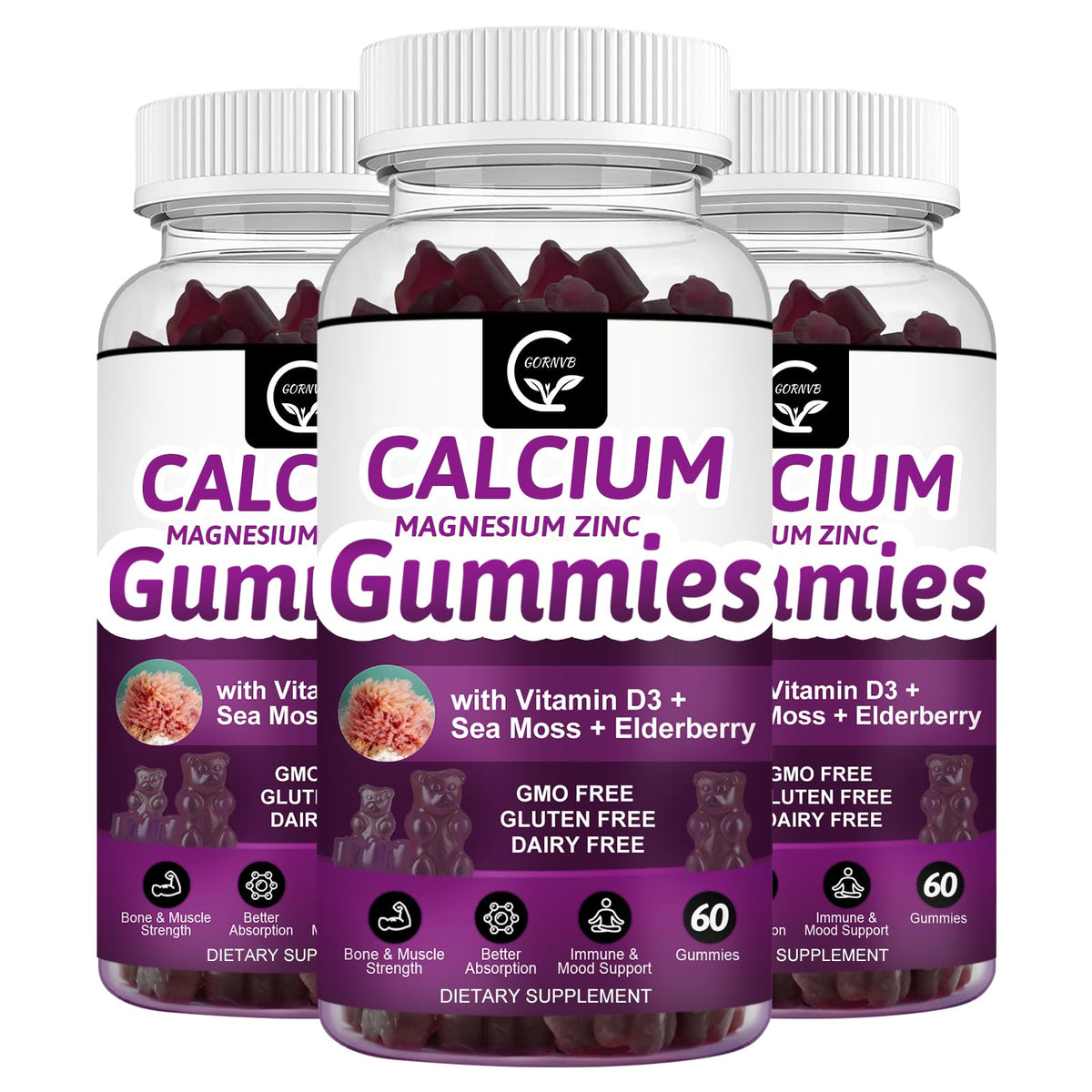 GORNVB Calcium Magnesium Zinc Gummies front view in cute shapes