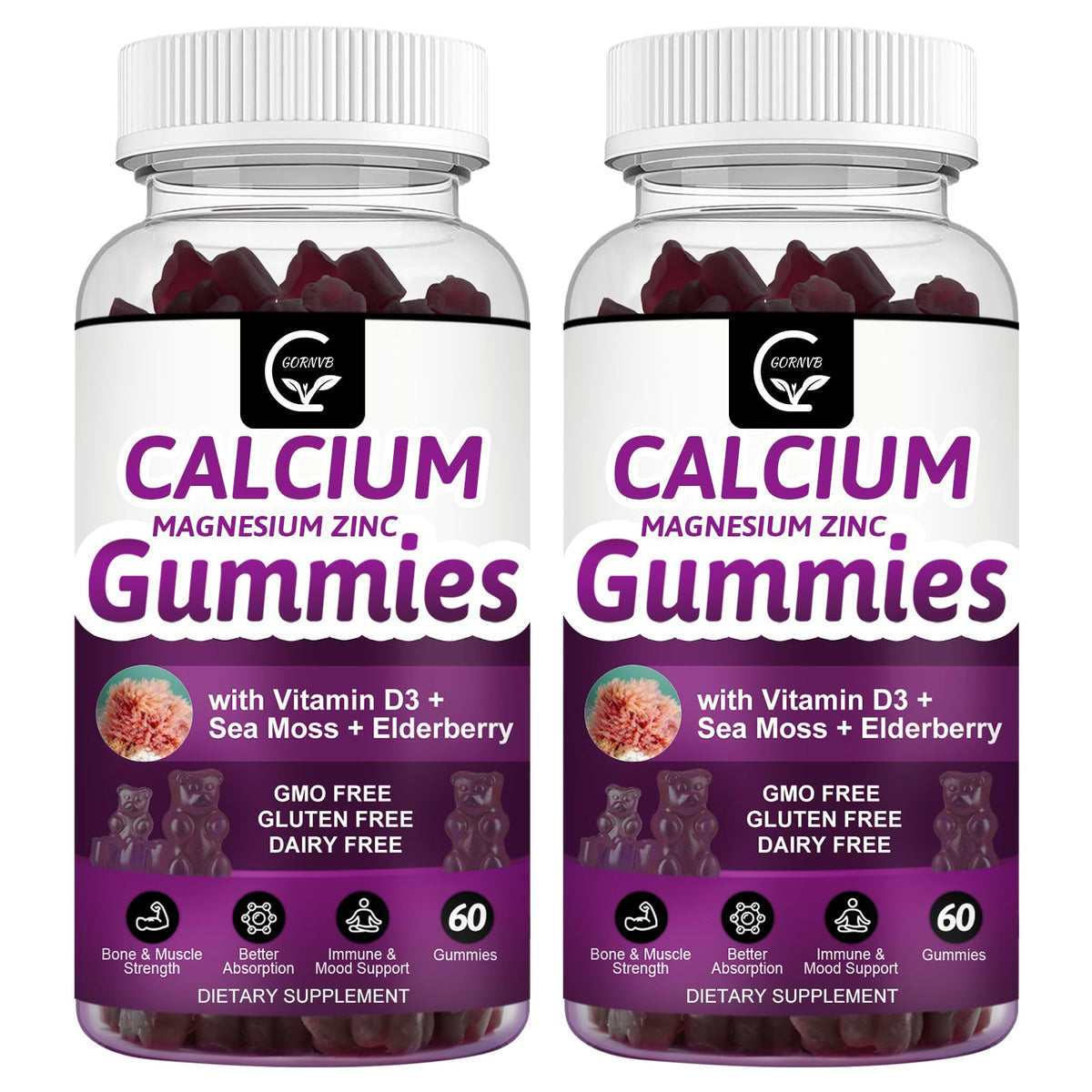 GORNVB Calcium Magnesium Zinc Gummies front view showing cute shapes