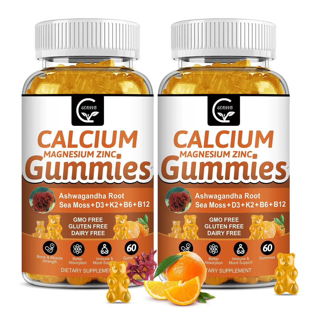 GORNVB Calcium Magnesium Zinc Gummies front view with packaging
