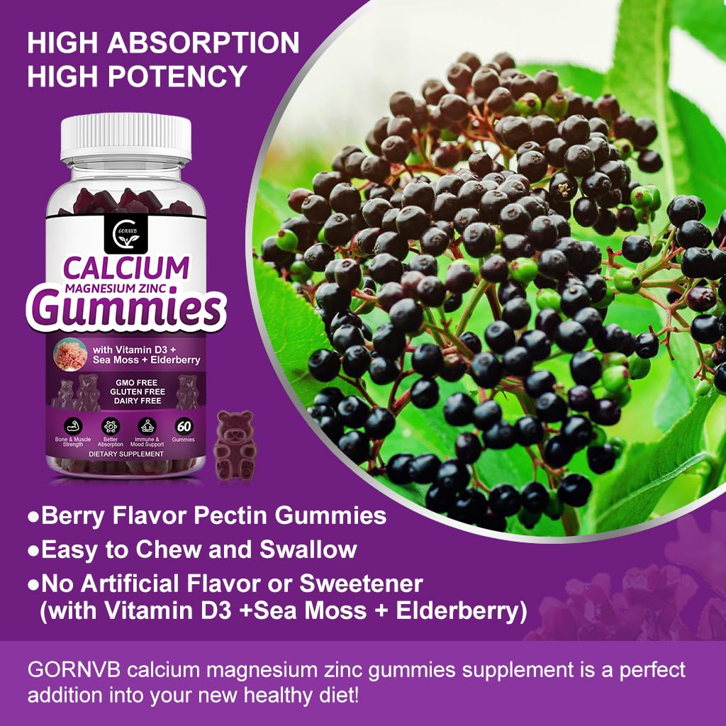 GORNVB Calcium Magnesium Zinc Gummies lifestyle shot with fruits
