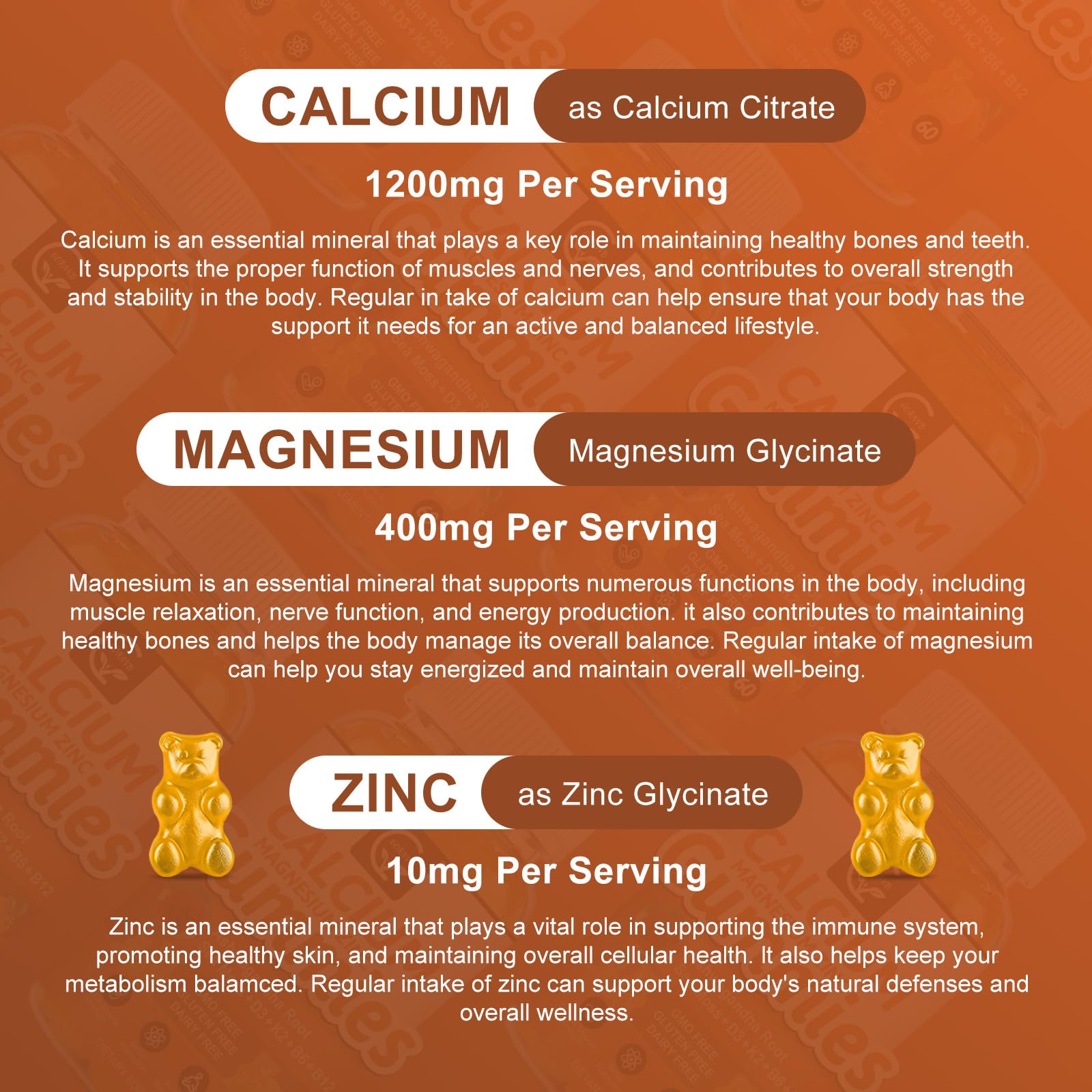 GORNVB Calcium Magnesium Zinc Gummies on a kitchen counter