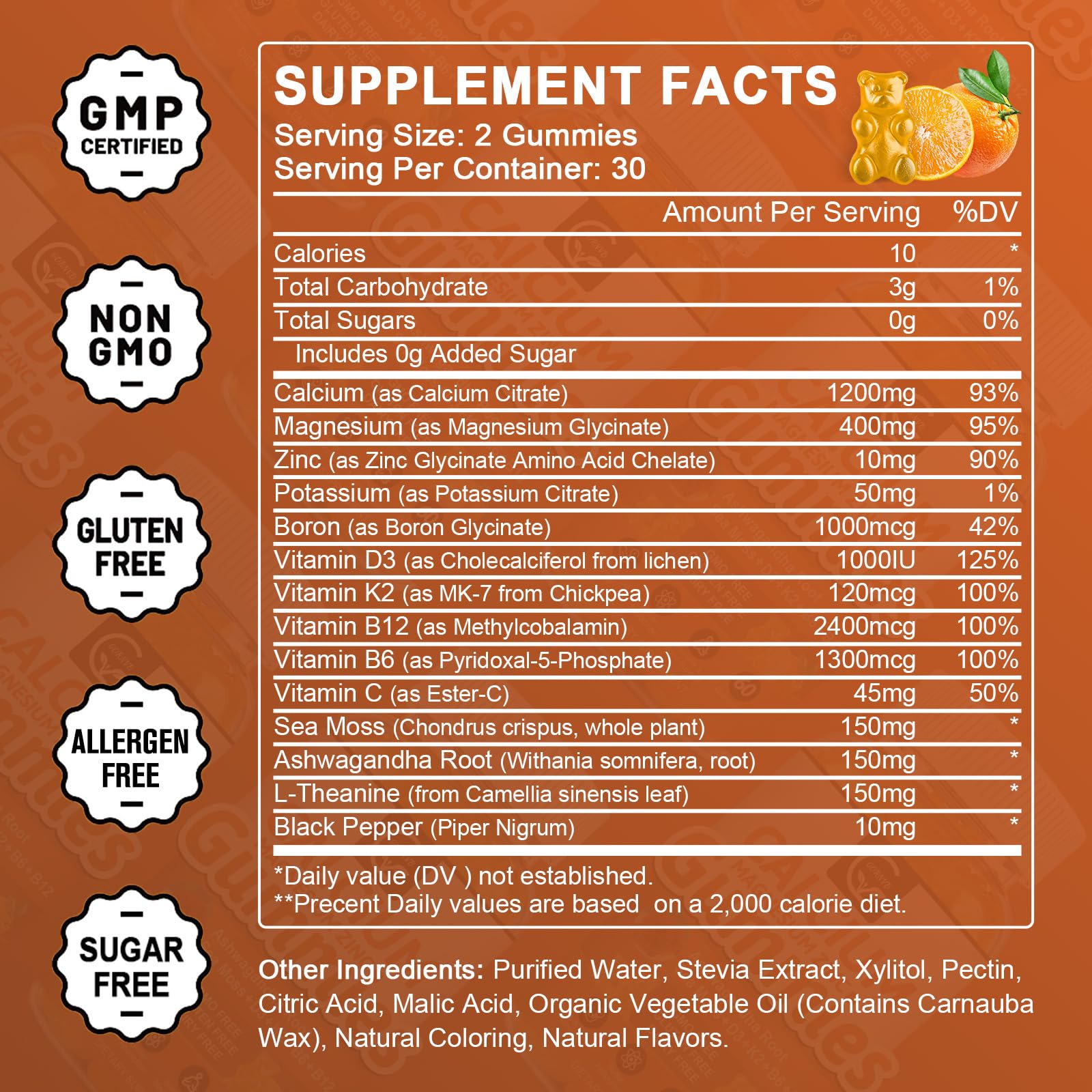GORNVB Calcium Magnesium Zinc Gummies orange flavour close-up