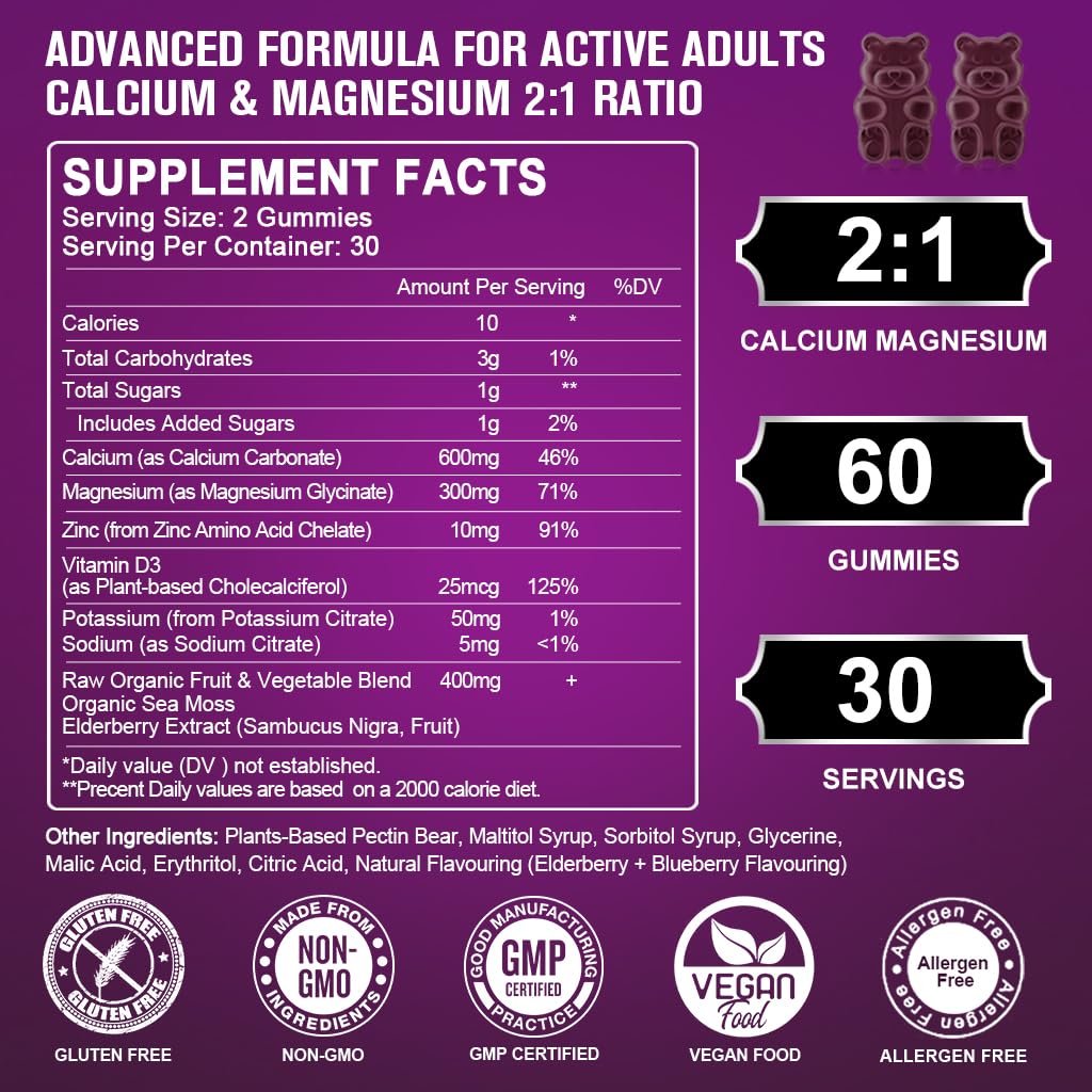 GORNVB Calcium Magnesium Zinc Gummies packaging with nutritional information