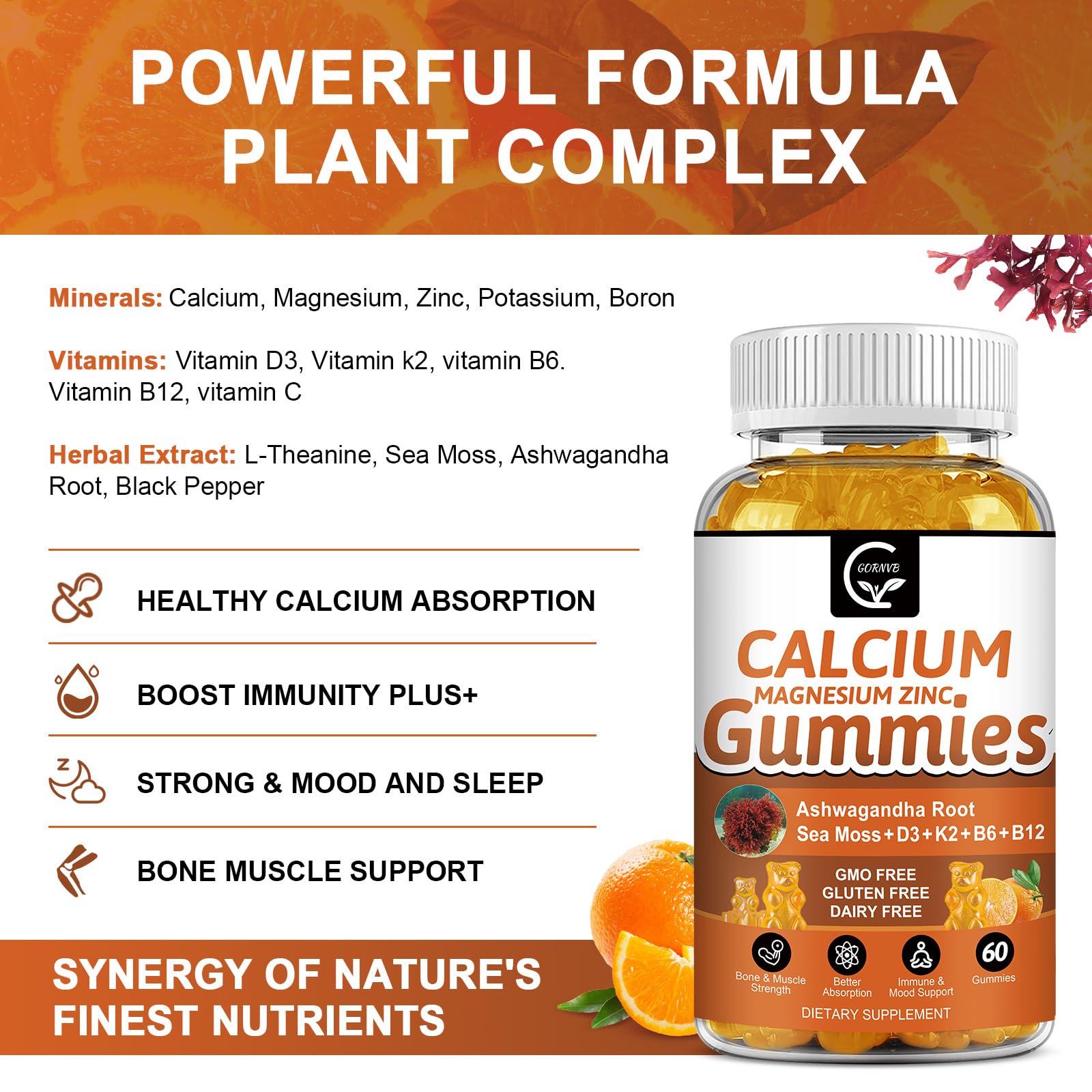 GORNVB Calcium Magnesium Zinc Gummies showing gummy texture