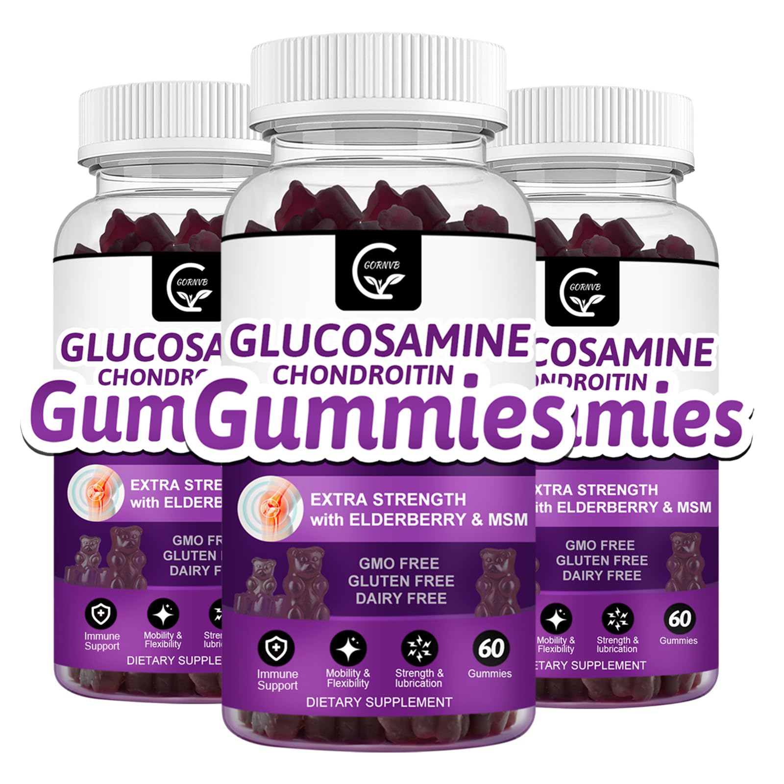 GORNVB Glucosamine Chondroitin Gummies front view with berry flavour
