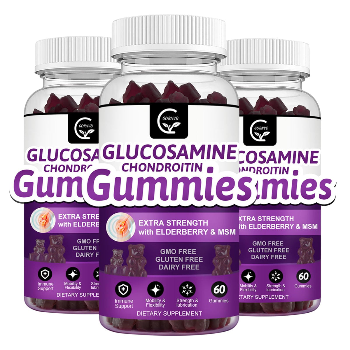 GORNVB Glucosamine Chondroitin Gummies front view with berry flavour