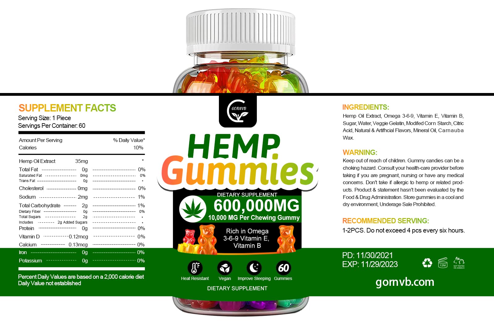 GORNVB Hemp Gummies being poured from the package