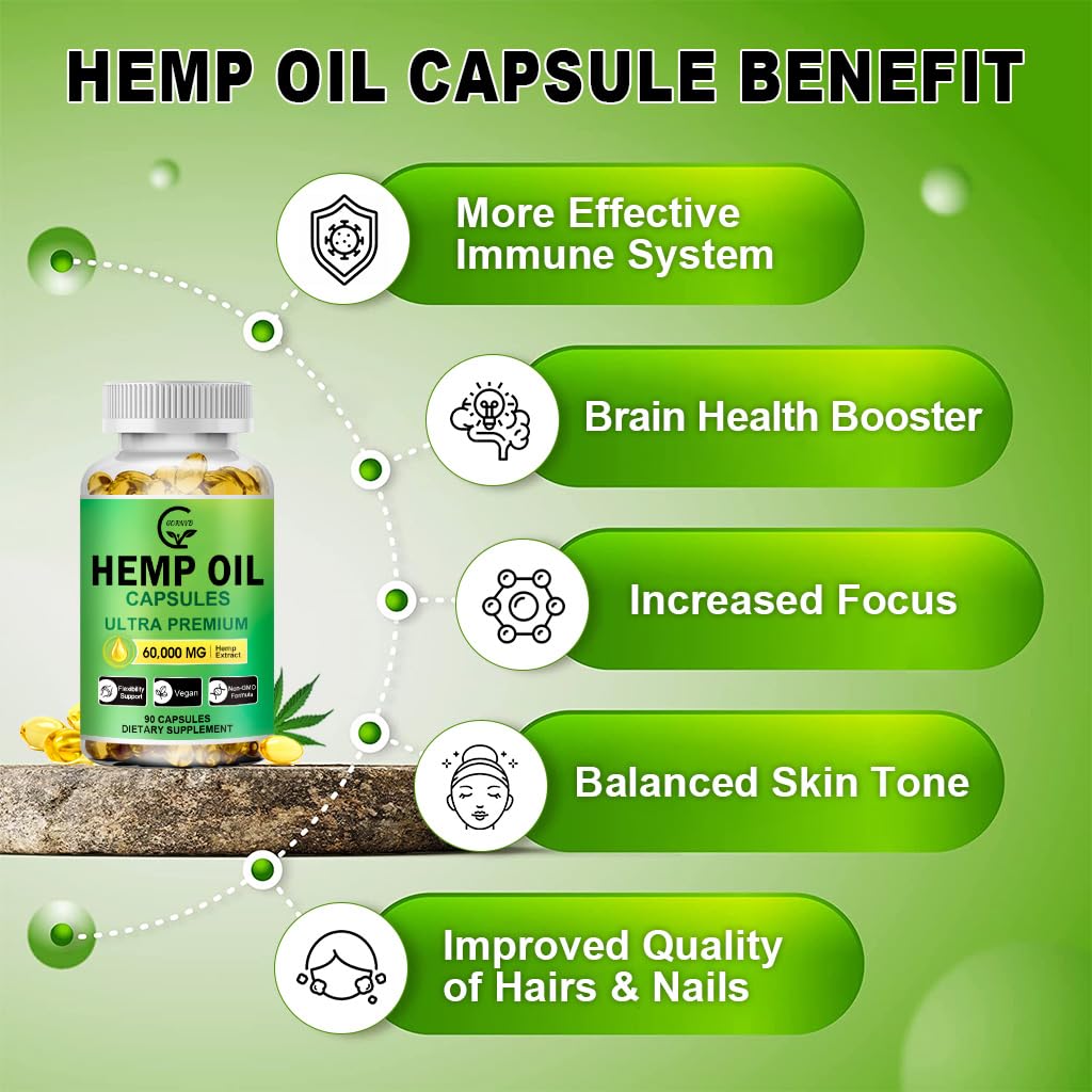 GORNVB Hemp Oil Capsules Omega 3-6-9 capsules on a wooden surface