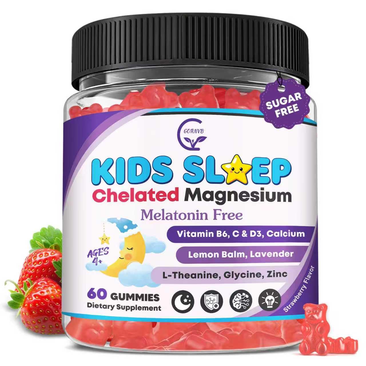 GORNVB Kids Sleep Gummies 60 Count front view with natural strawberry flavour