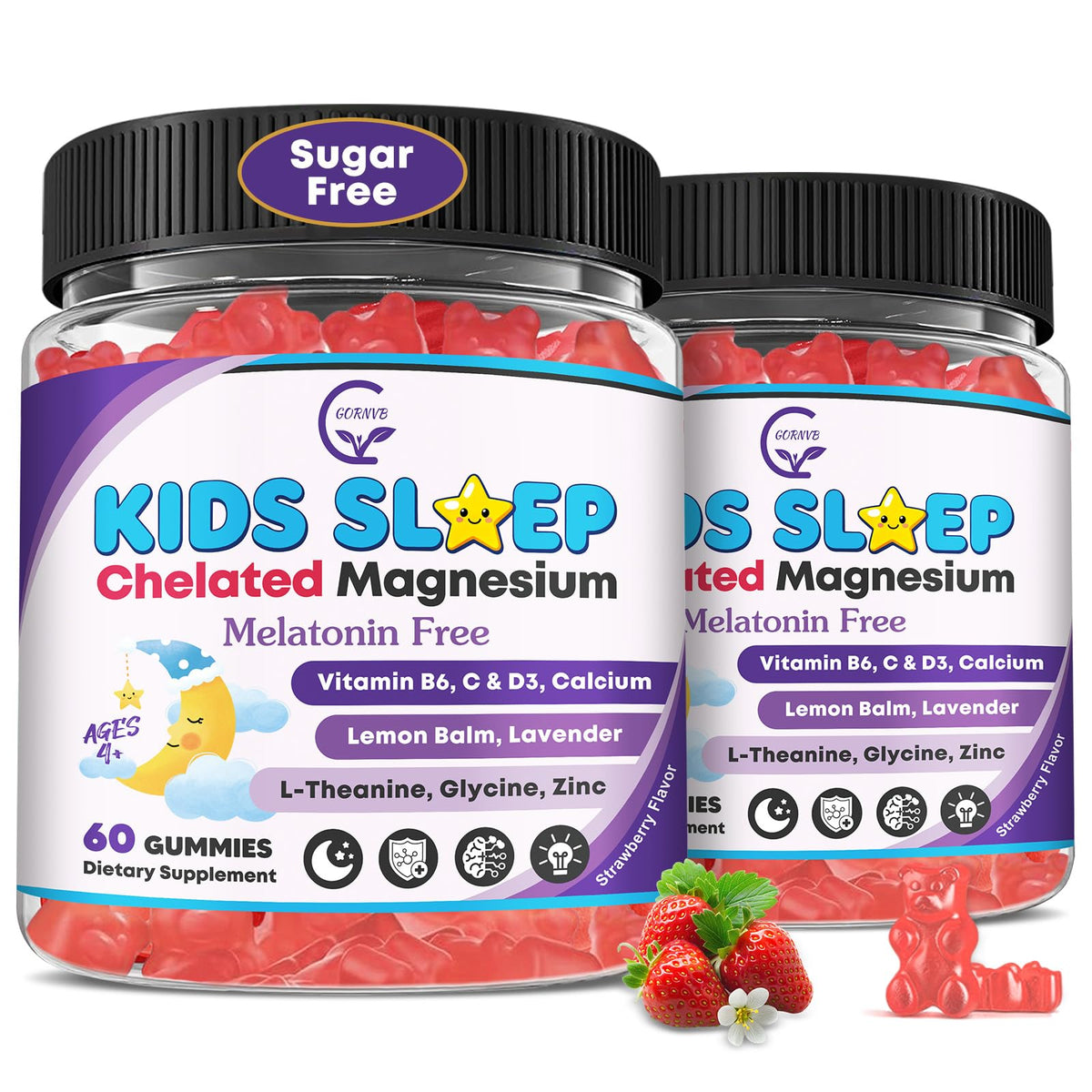 GORNVB Kids Sleep Gummies front view with natural strawberry flavour