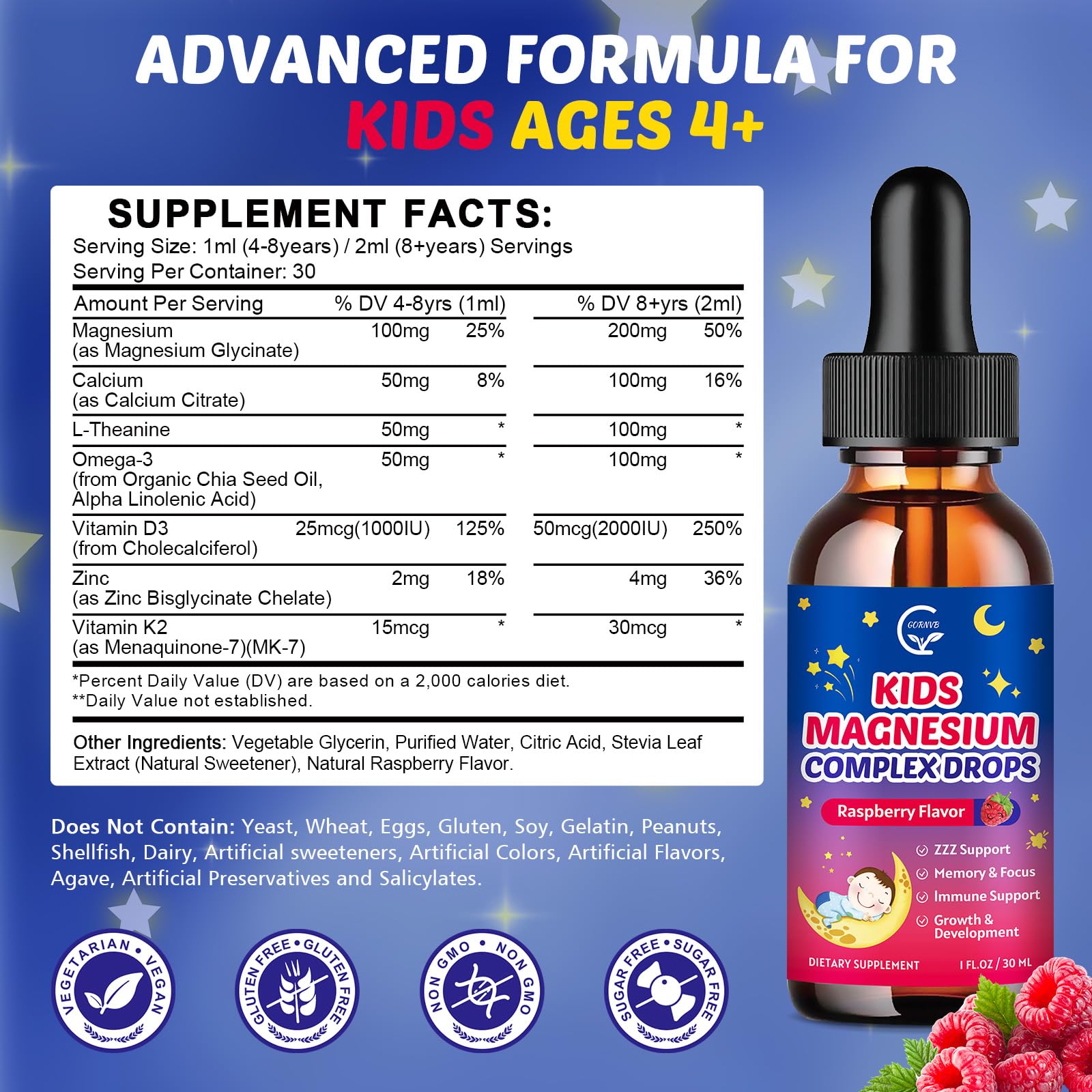 GORNVB Magnesium Glycinate Drops for Kids bottle back view