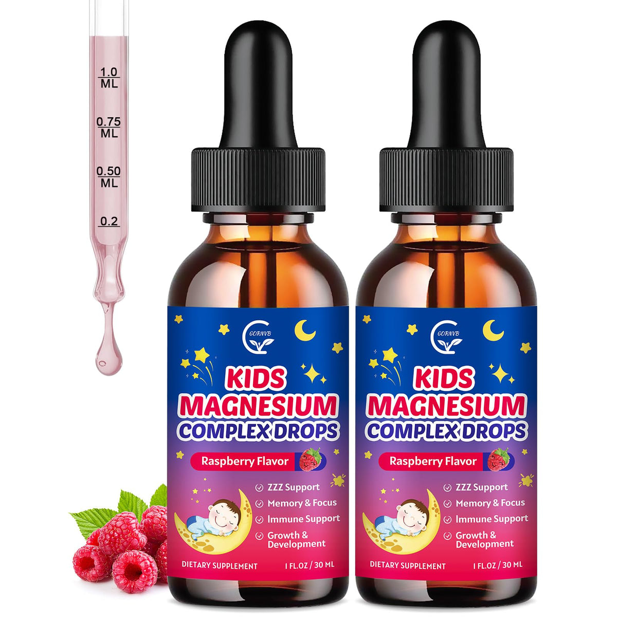 GORNVB Magnesium Glycinate Drops for Kids bottle front view