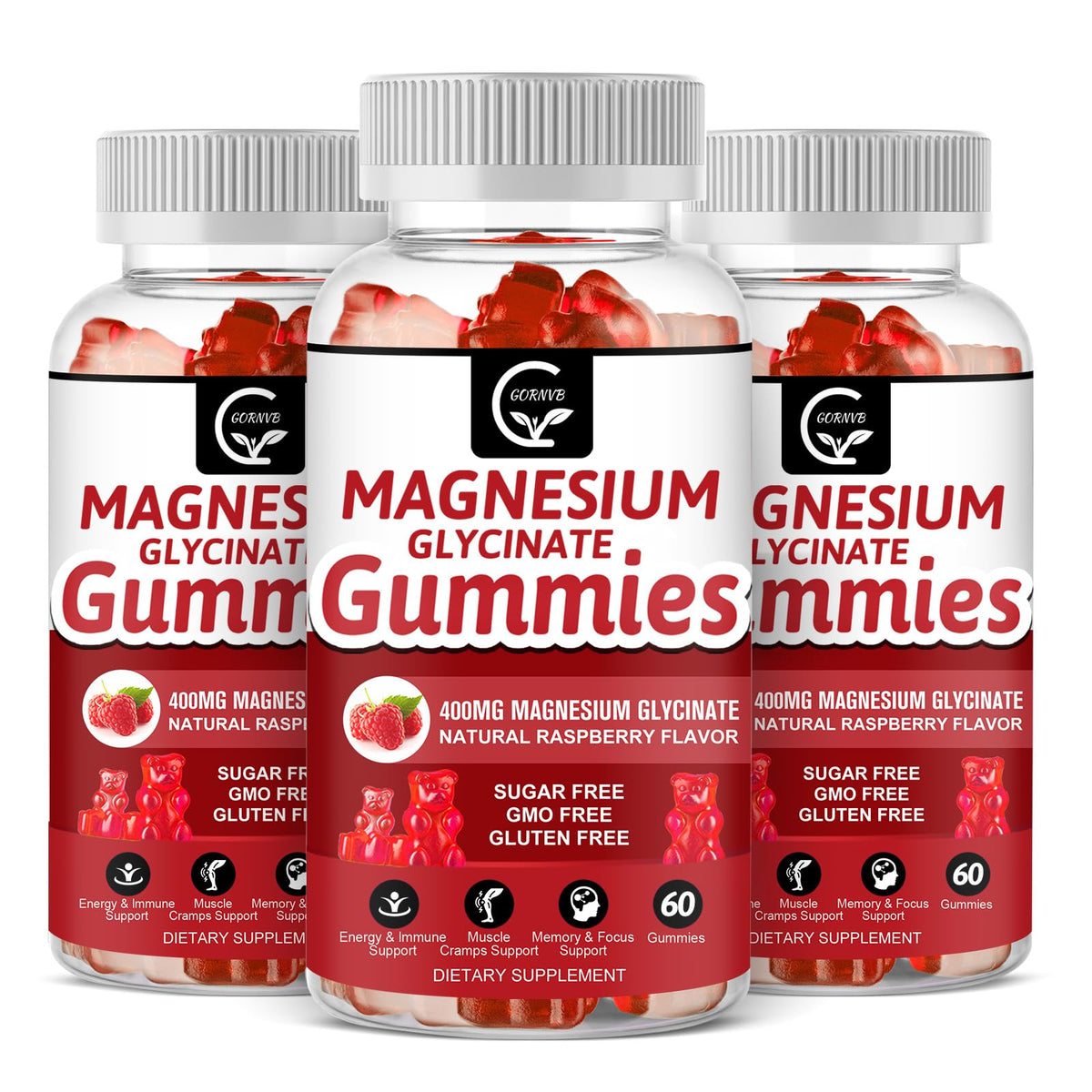 GORNVB Magnesium Glycinate Gummies front view with cute shapes