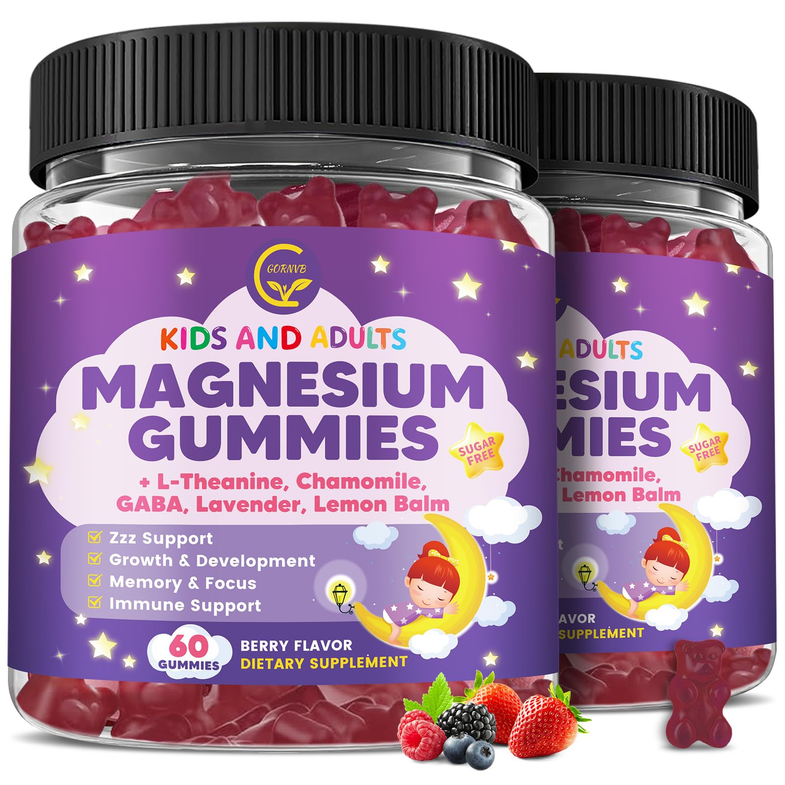 GORNVB Magnesium Glycinate Gummies front view with packaging