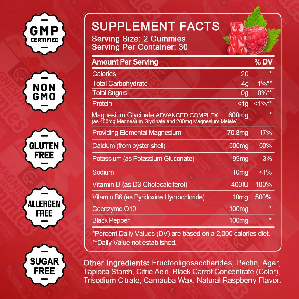 GORNVB Magnesium Glycinate Gummies packaging showing ingredients