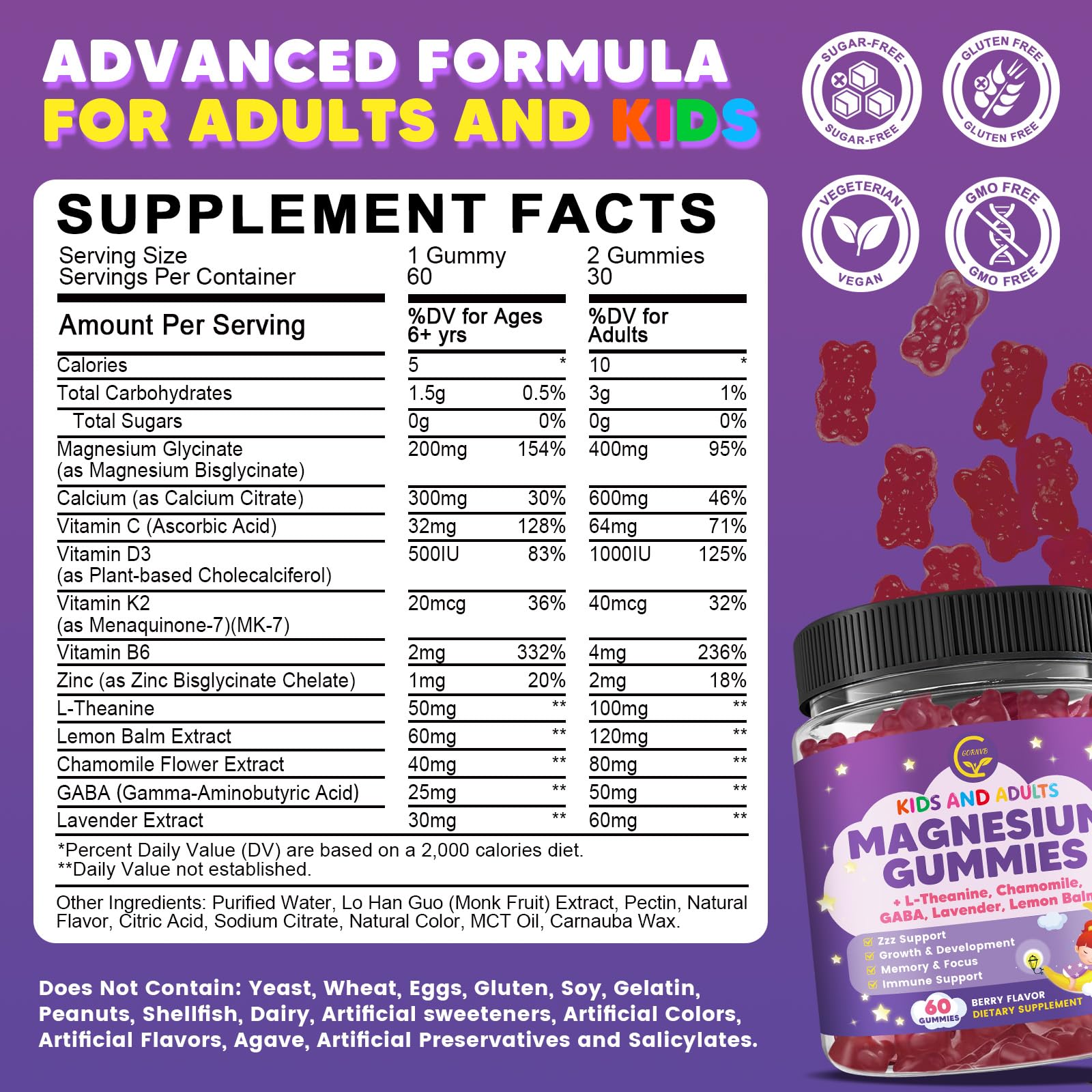 GORNVB Magnesium Glycinate Gummies showing berry flavour