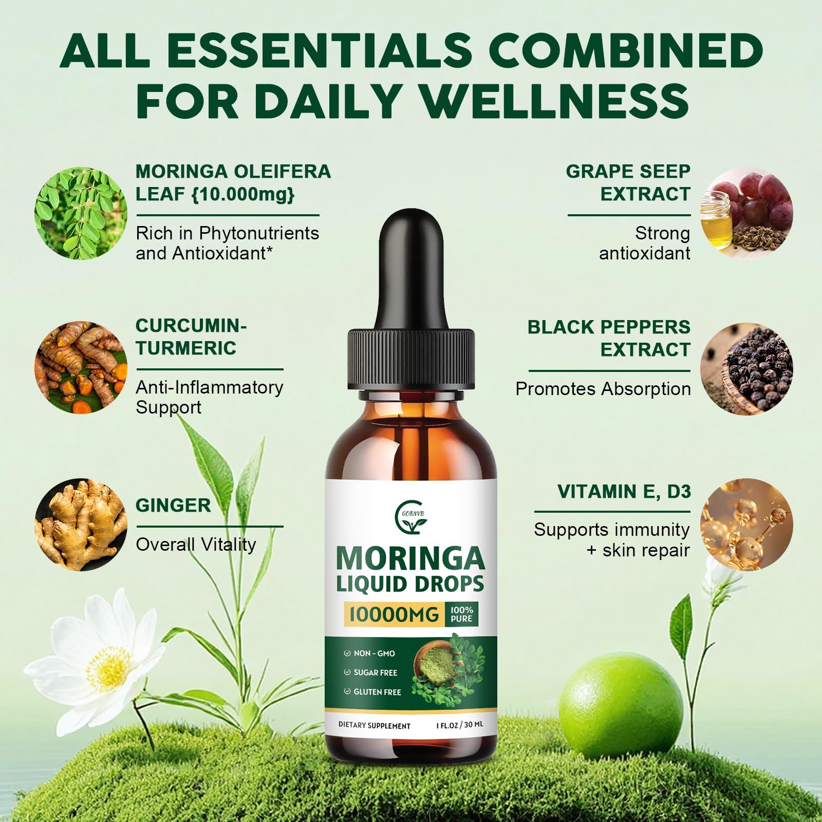 GORNVB Organic Moringa Liquid Drops 93g with salad