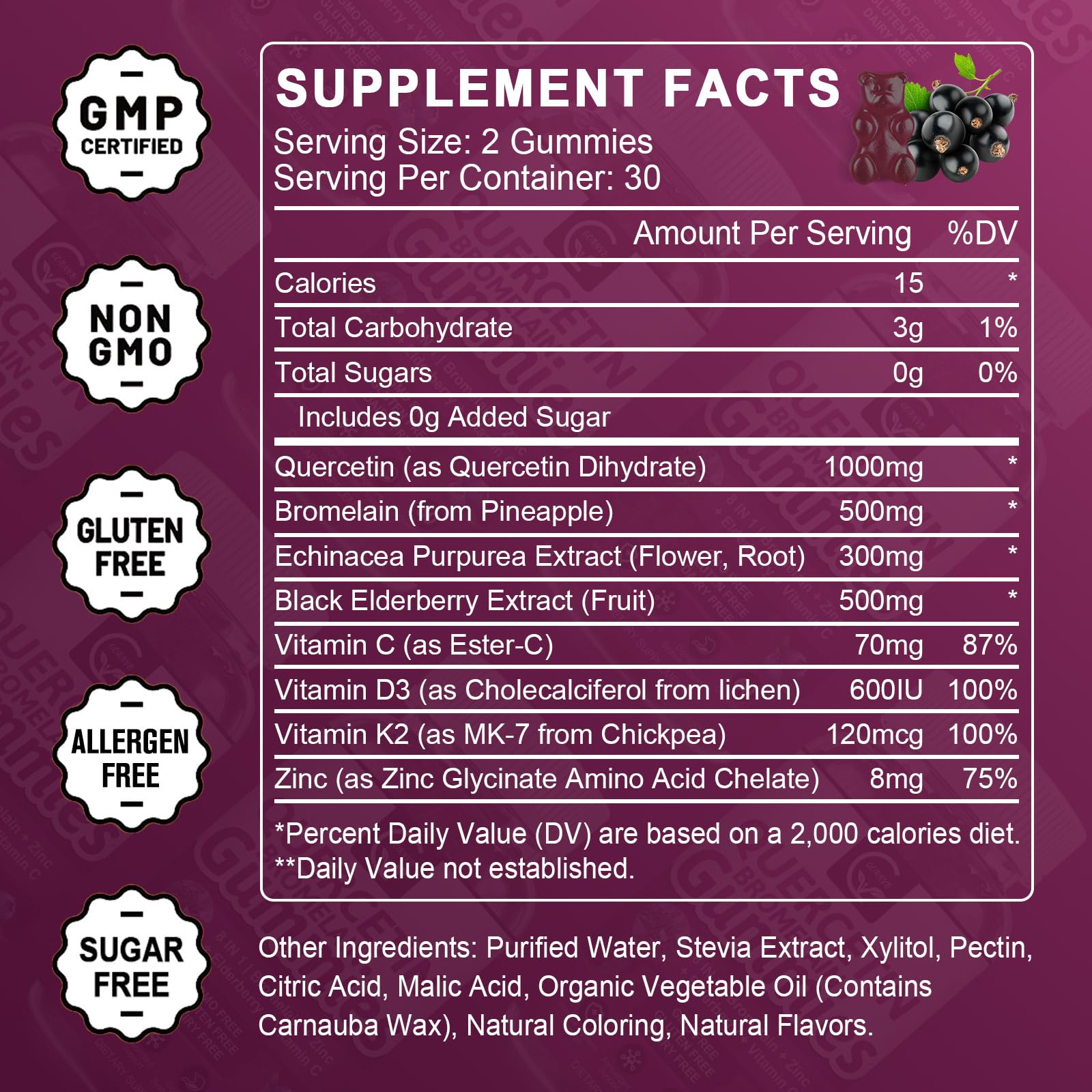 GORNVB Quercetin gummies packaging side view