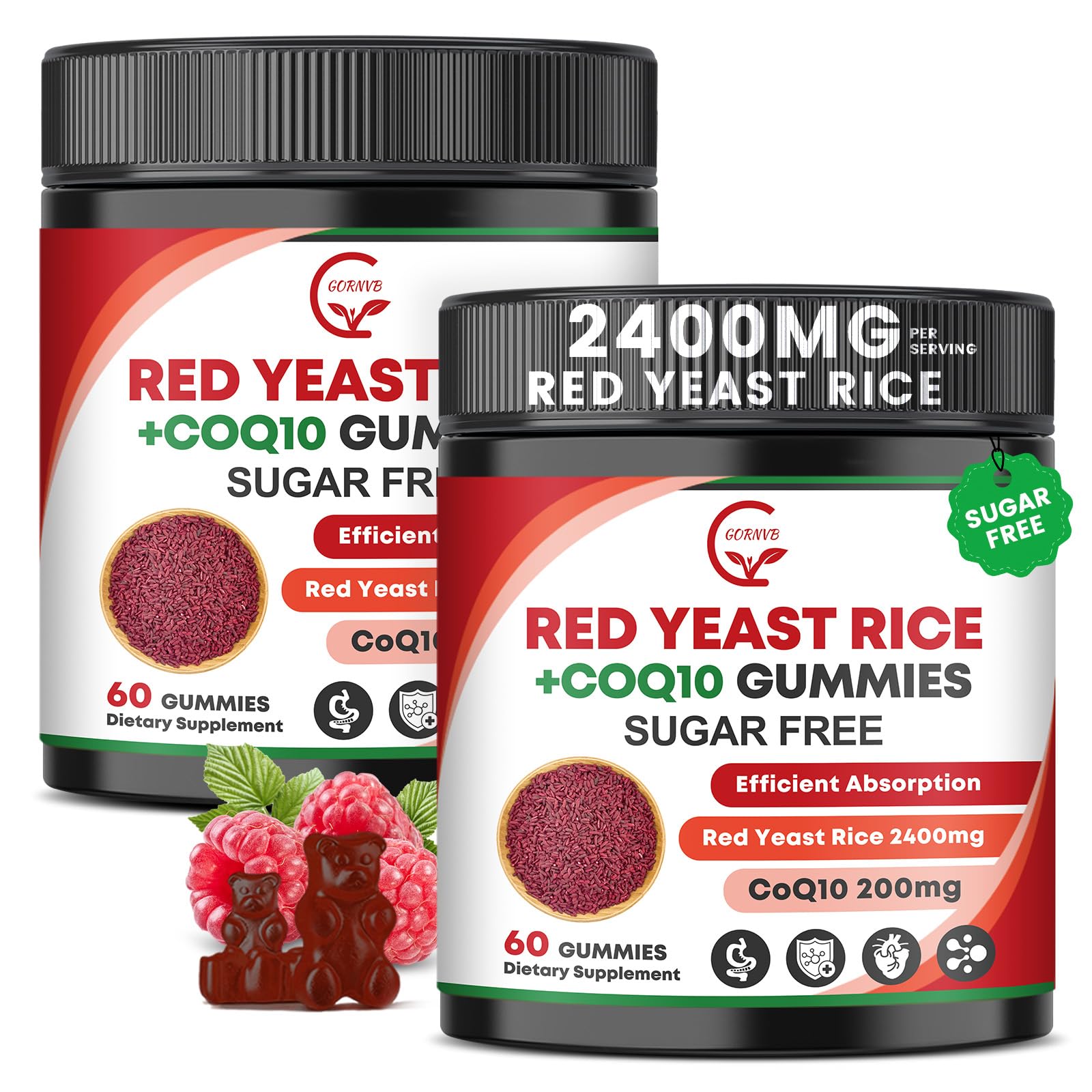 GORNVB Red Yeast Rice 2400mg + CoQ10 200mg gummies front view