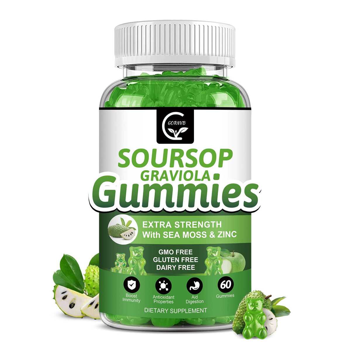 GORNVB Soursop Graviola Gummies front view with cute shapes
