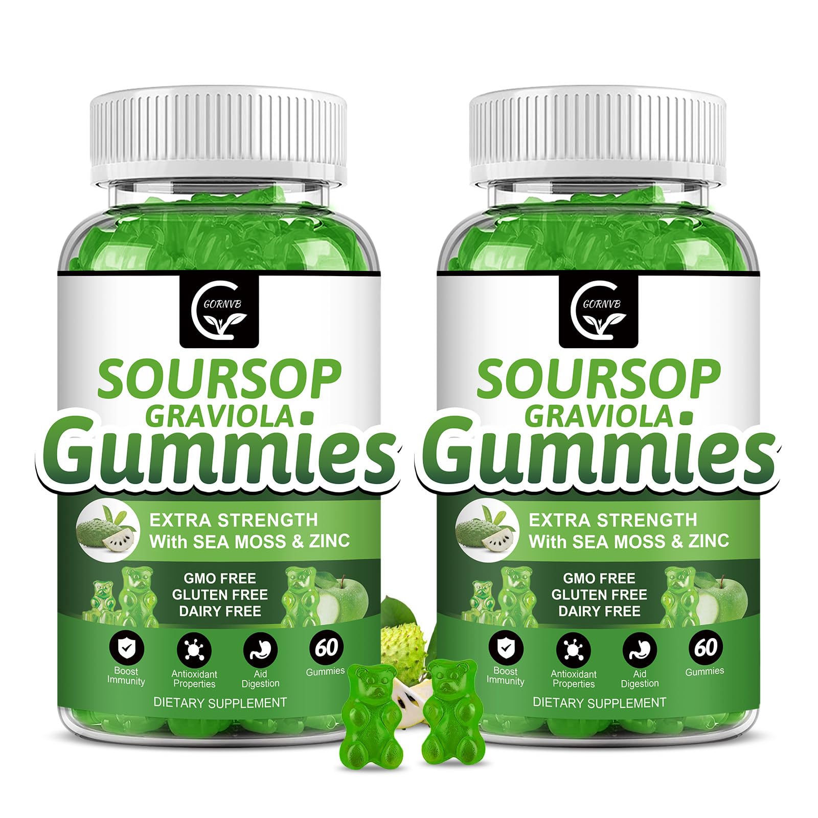 GORNVB Soursop Graviola Gummies front view with packaging