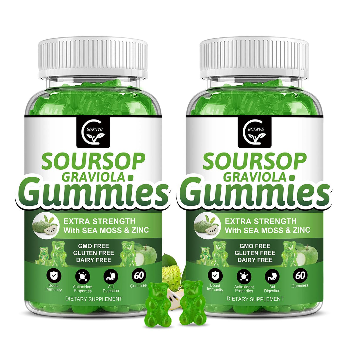 GORNVB Soursop Graviola Gummies front view with packaging