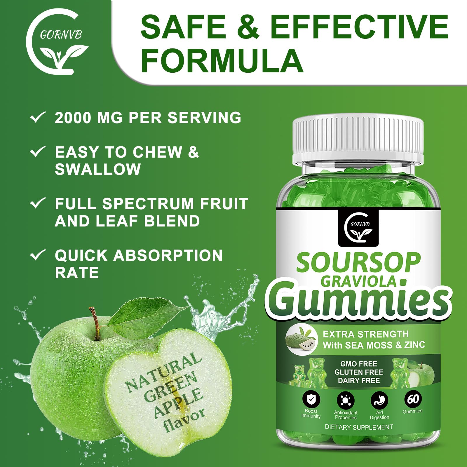 GORNVB Soursop Graviola Gummies in a hand for size reference
