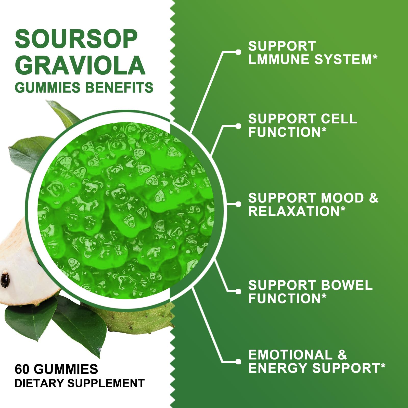 GORNVB Soursop Graviola Gummies on a wooden table