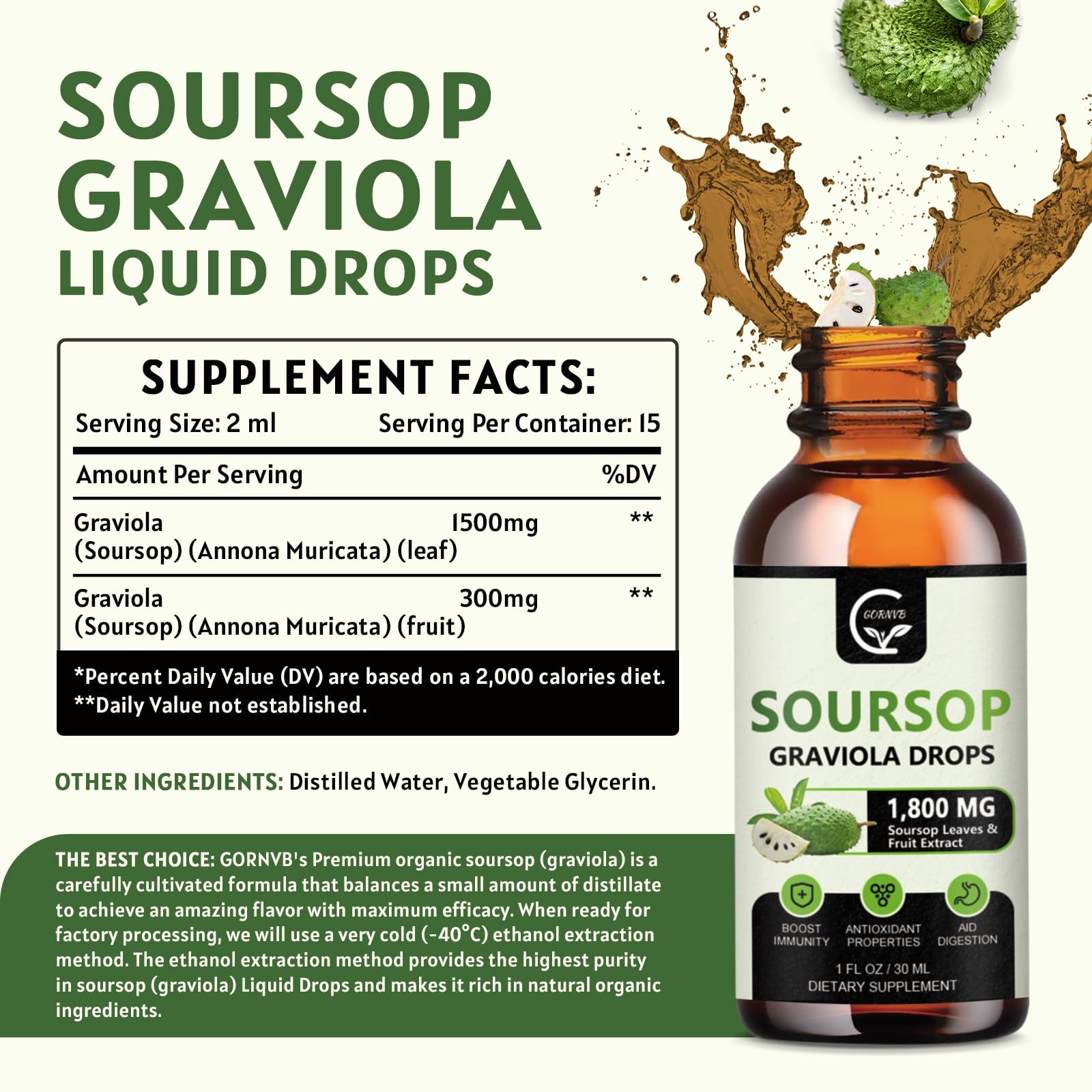 GORNVB Soursop Graviola Liquid Drops 30ml bottle and dropper