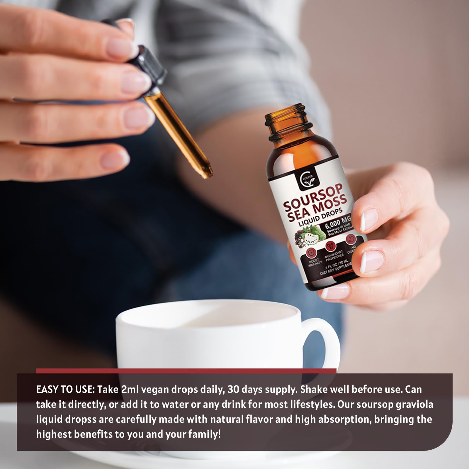 GORNVB Soursop Liquid Drops on a wooden table