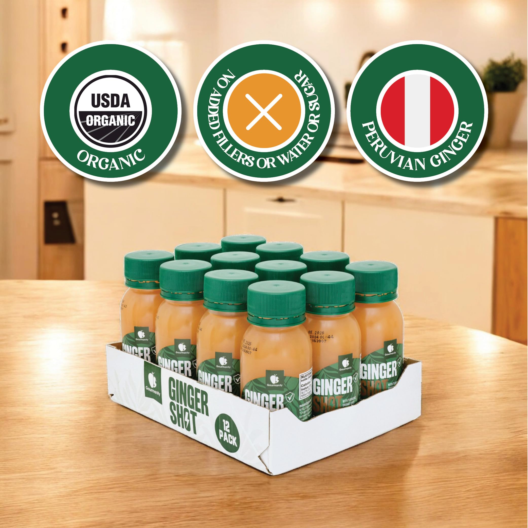 Gourmanity Organic Ginger Shots 60ml ingredients list