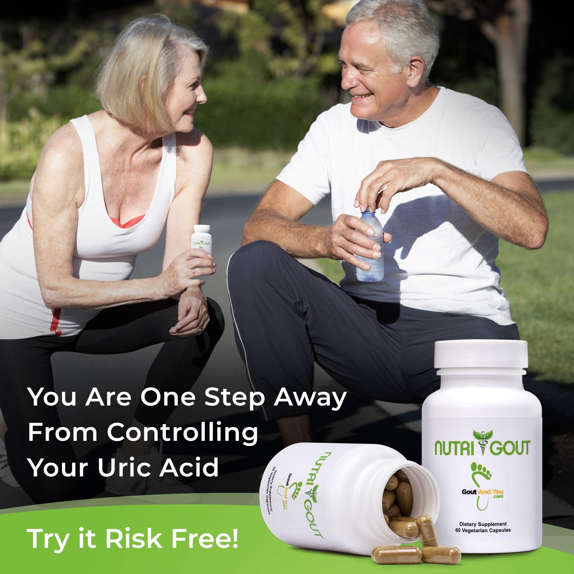 Gout and You NutriGout Milk Thistle Supplement bottle with water glass
