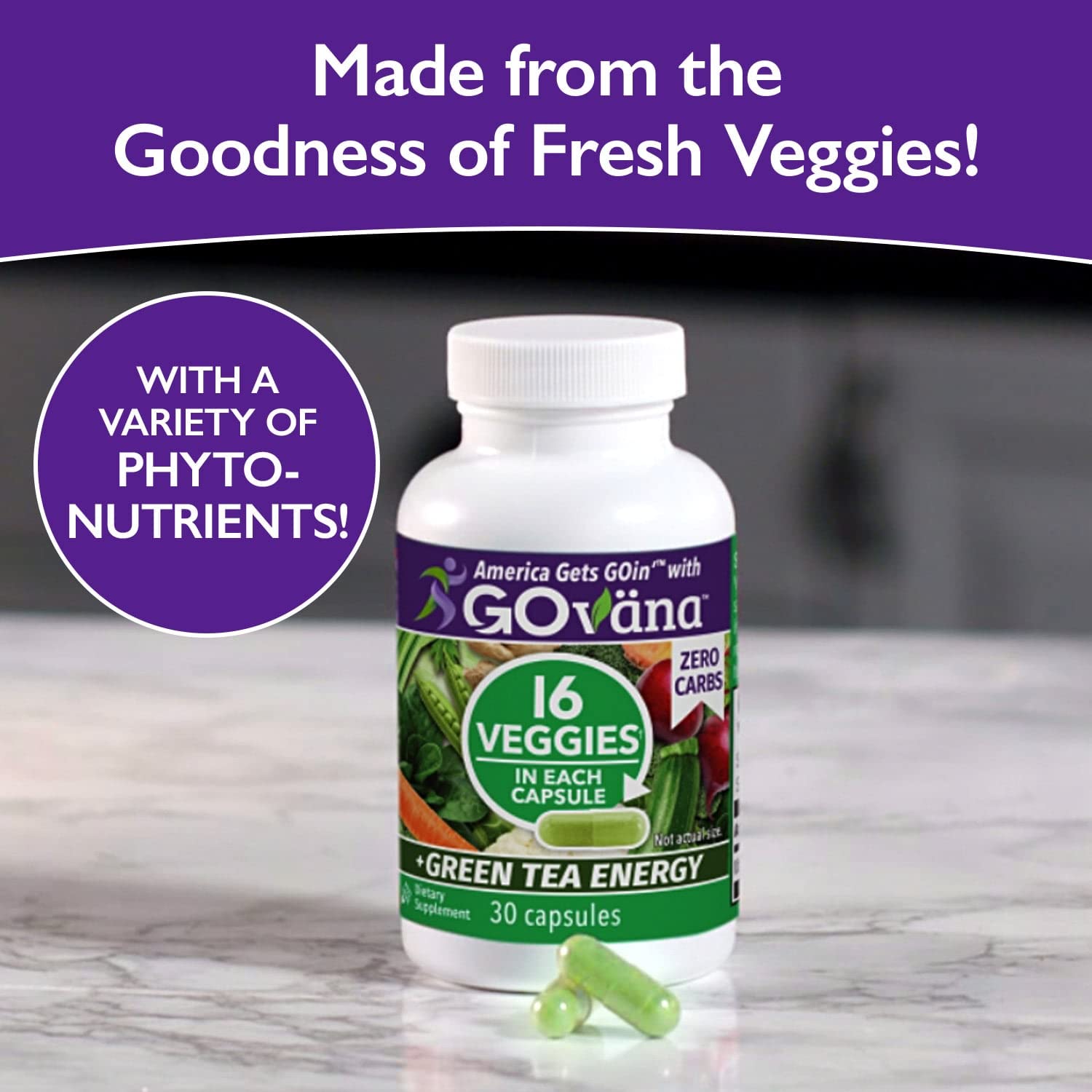 GOVANA Fruit & Veggie Capsules back view with ingredient list