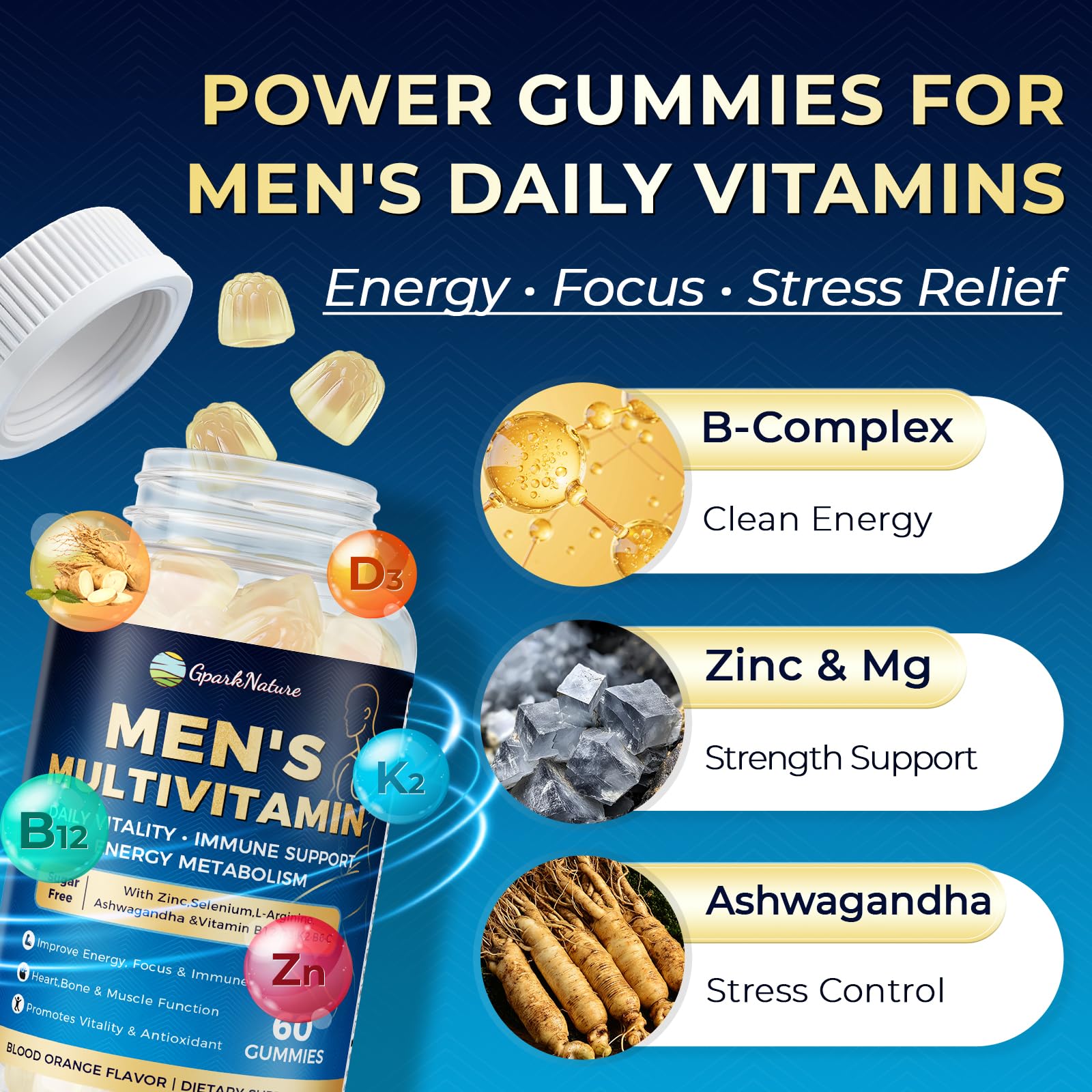 GparkNature Complete Multivitamins for Men gummies on a wooden table