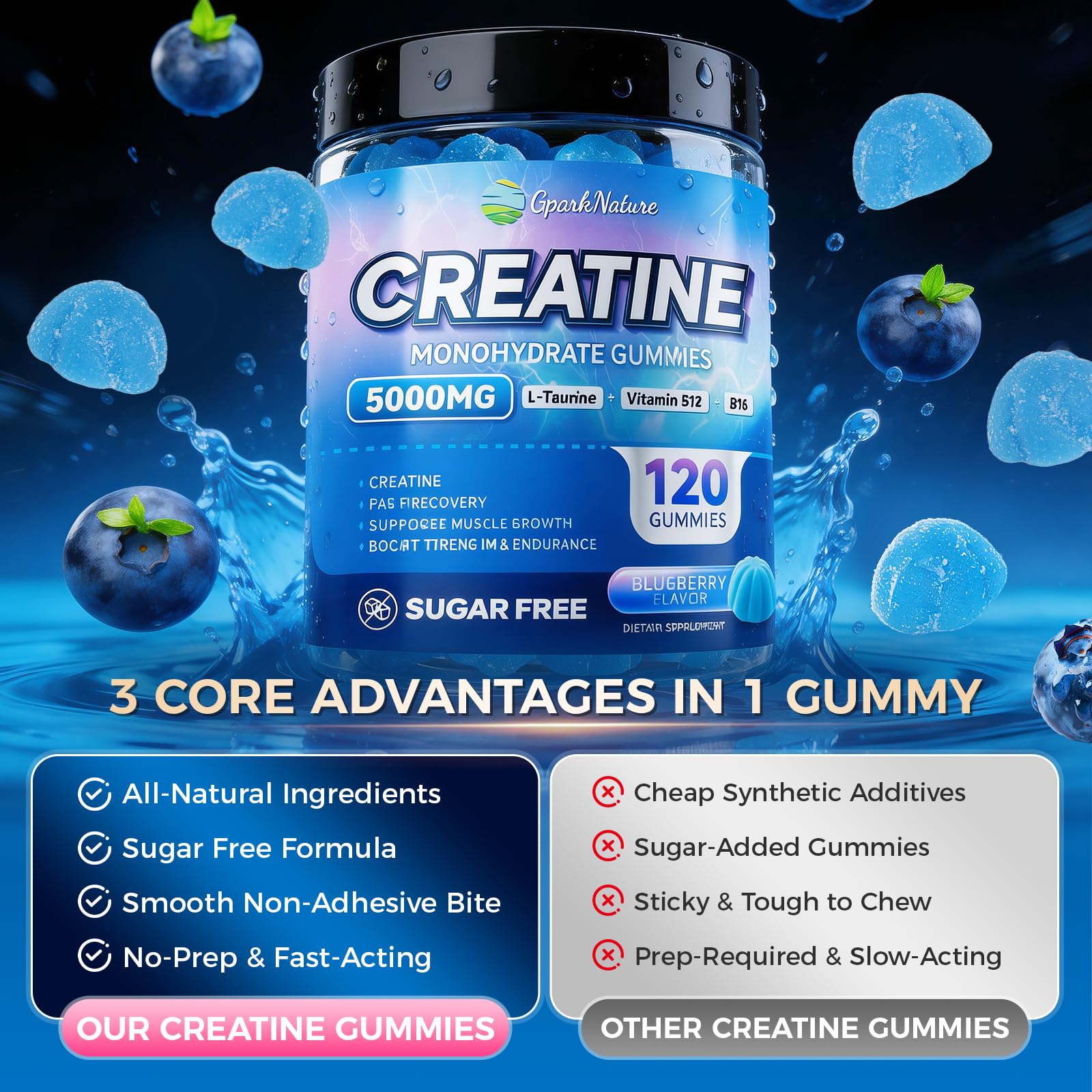 GparkNature Creatine Gummies with nutritional information