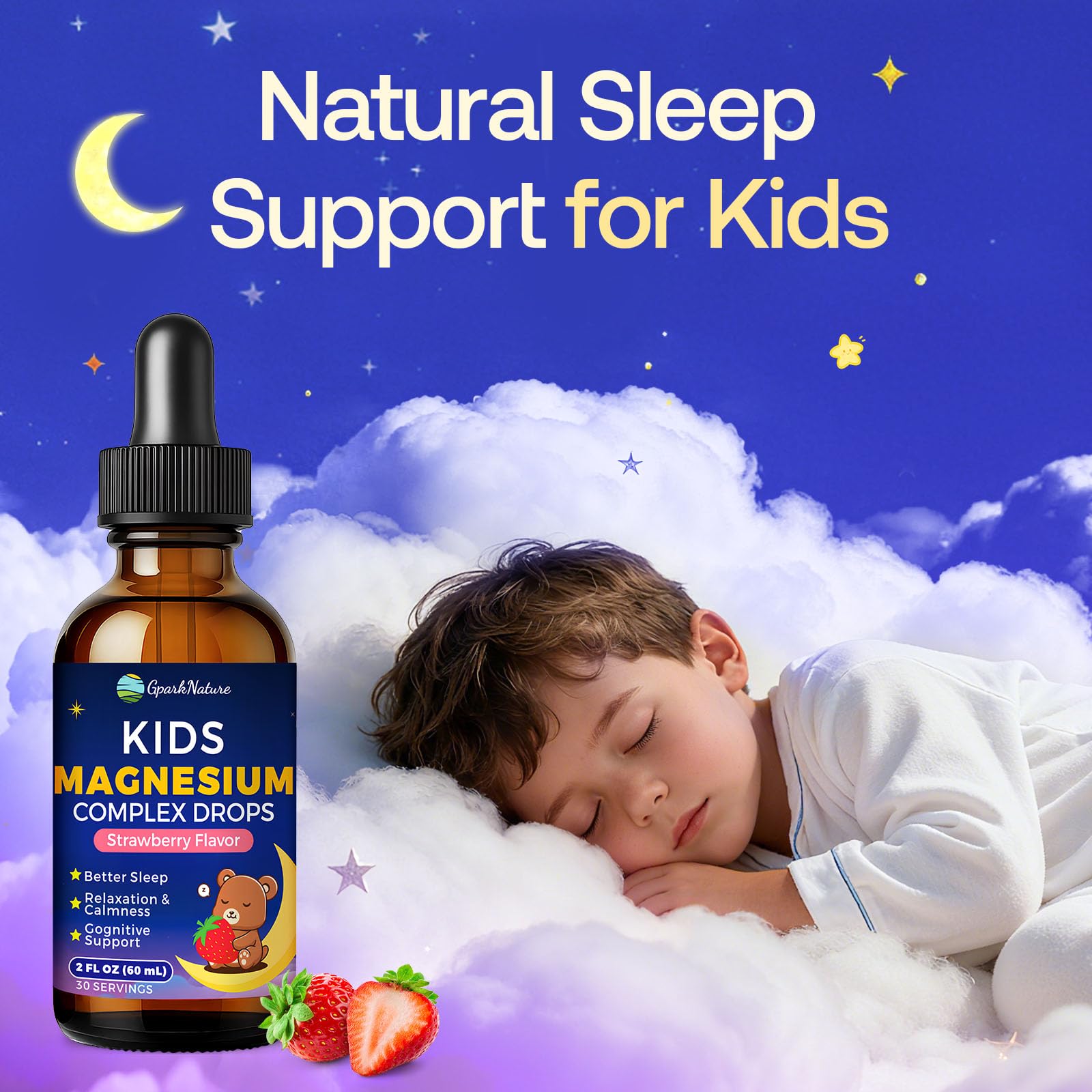 GparkNature Kids Magnesium Glycinate Liquid 140g back view with ingredients