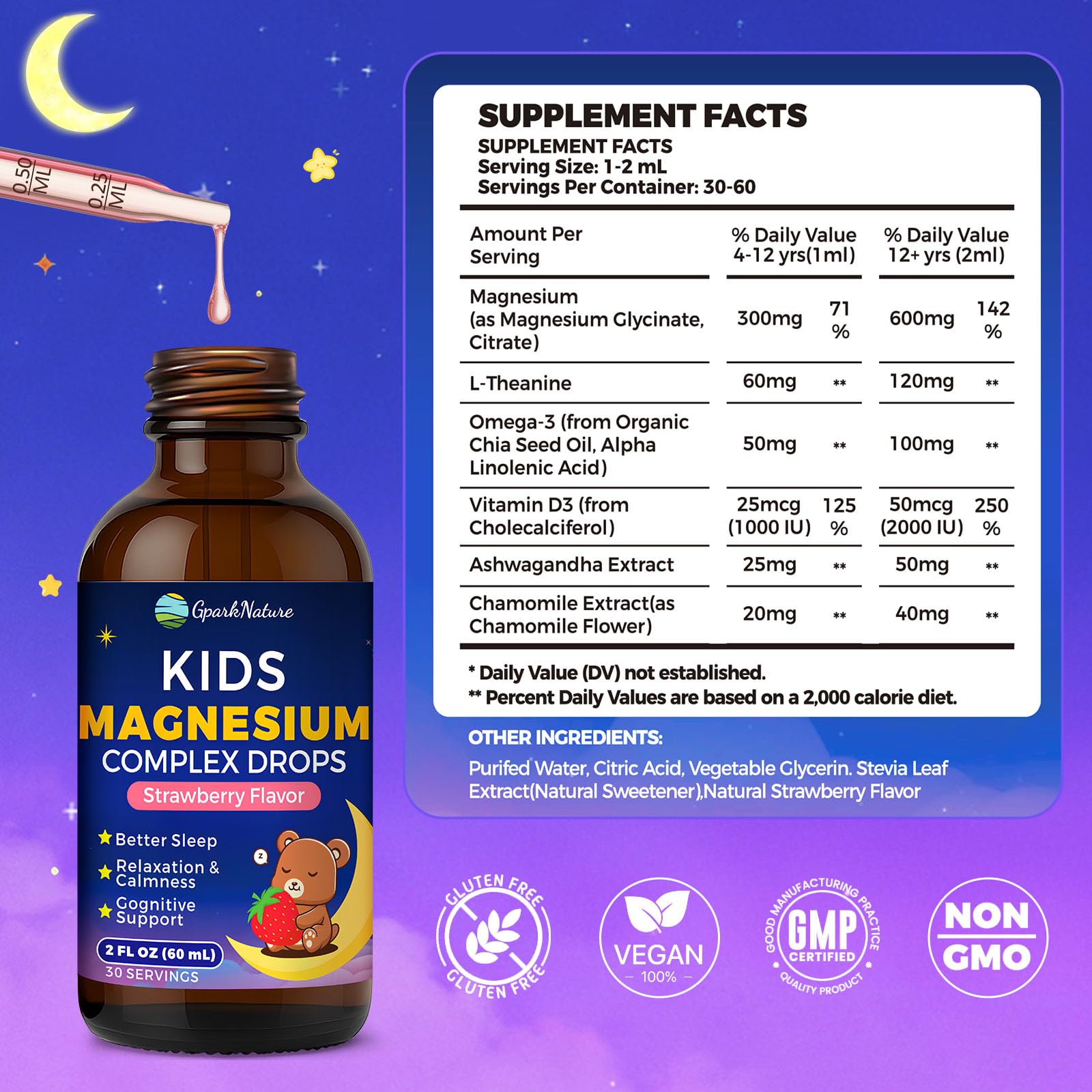GparkNature Kids Magnesium Glycinate Liquid 140g pouring into a spoon