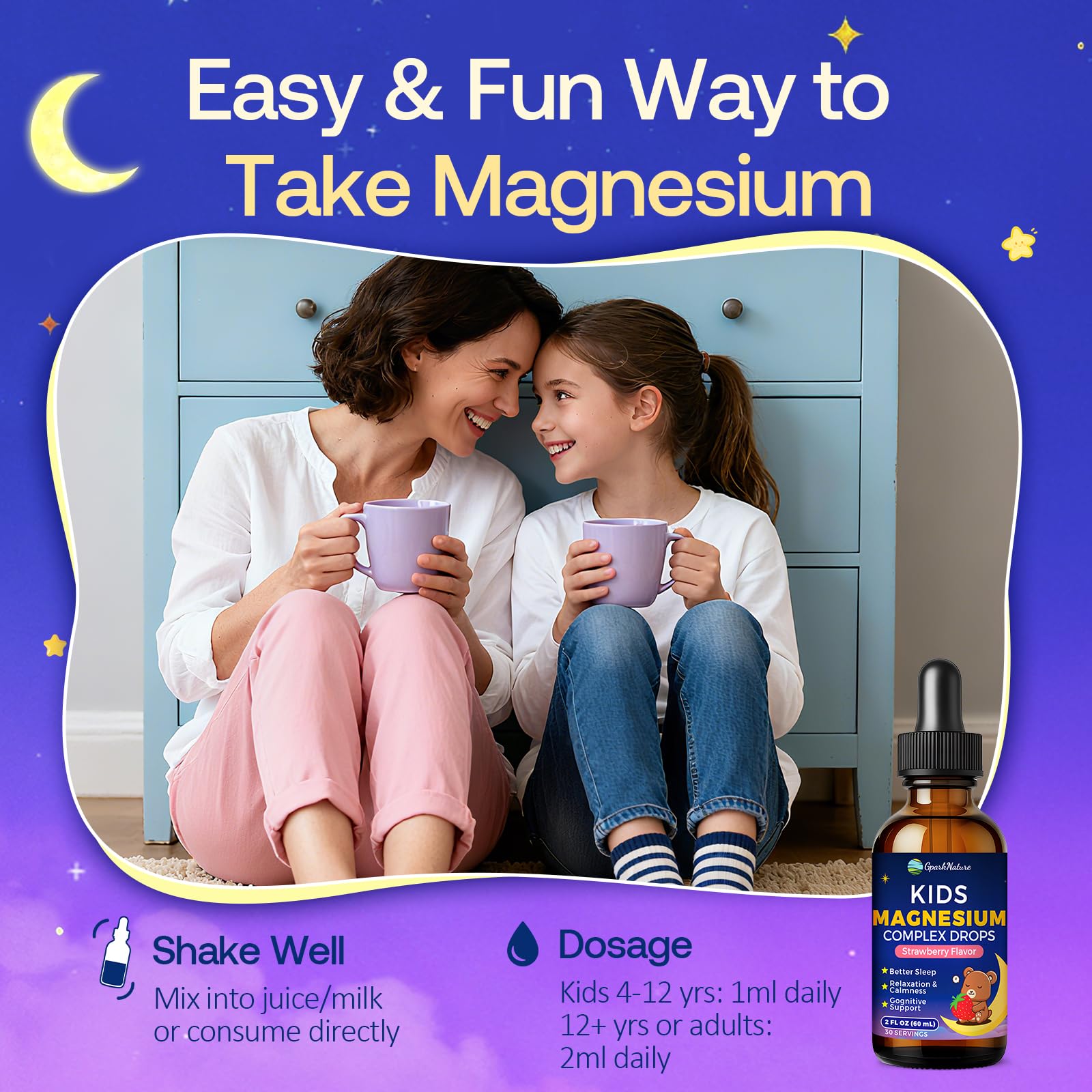 GparkNature Kids Magnesium Glycinate Liquid 140g with a glass of water