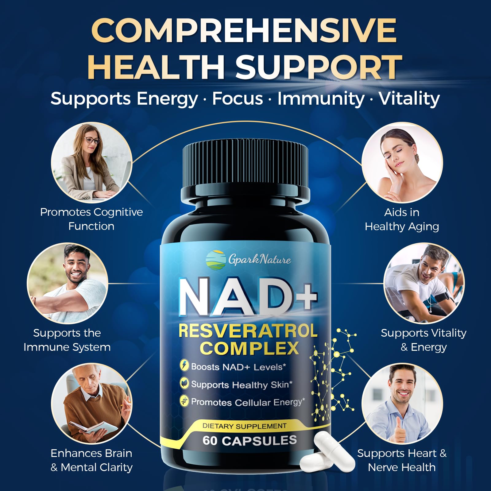 GparkNature NAD+ Resveratrol Complex bottle side view