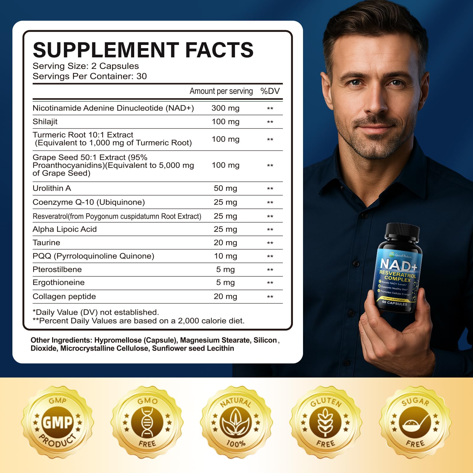 GparkNature NAD+ Resveratrol Complex with a measuring spoon