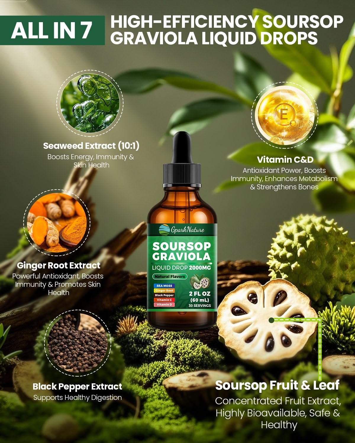 GparkNature Soursop Extract Drops 30ml bottle with dropper