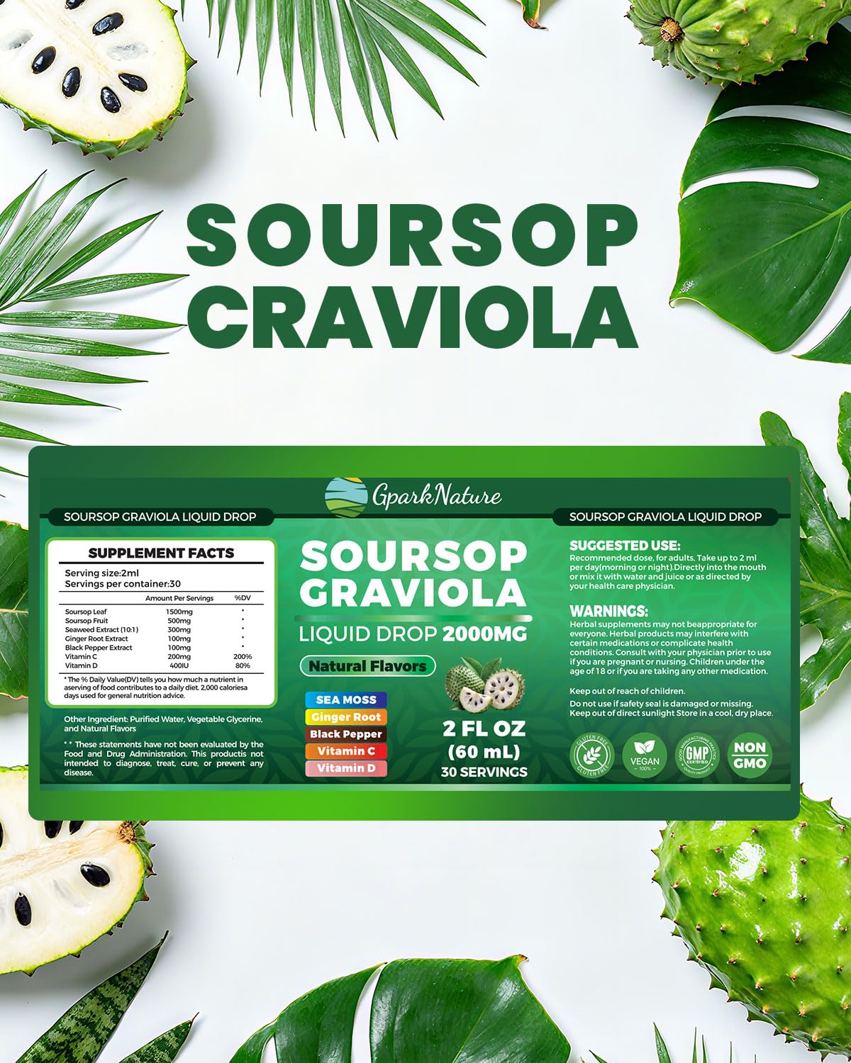 GparkNature Soursop Extract Drops with measuring dropper