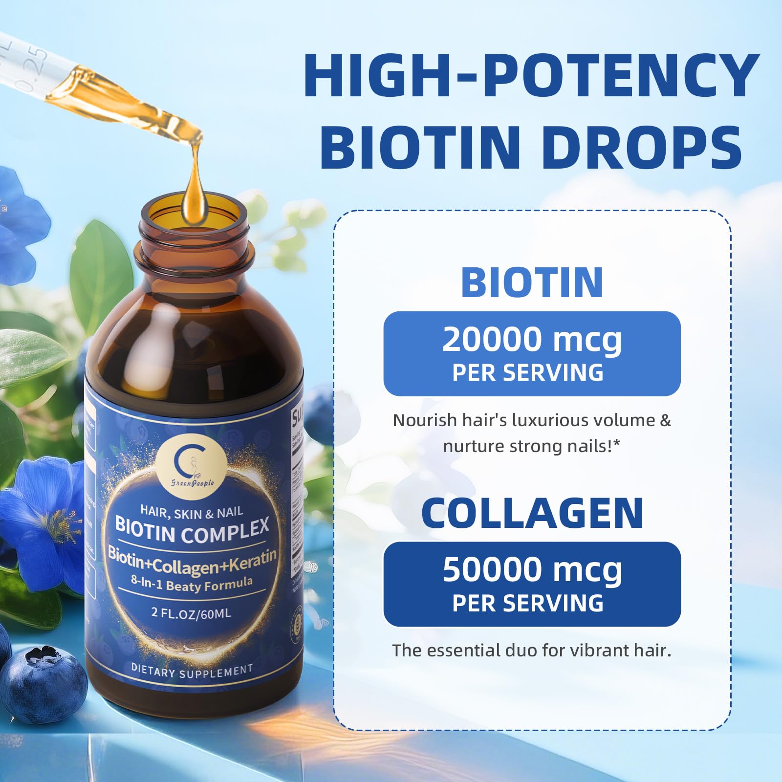 GPGP GreenPeople Biotin Drops 20000mcg bottle side view