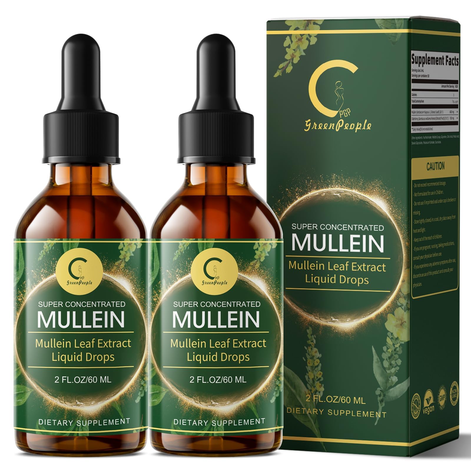 GPGP GreenPeople Mullein Drops 600mg front view with packaging