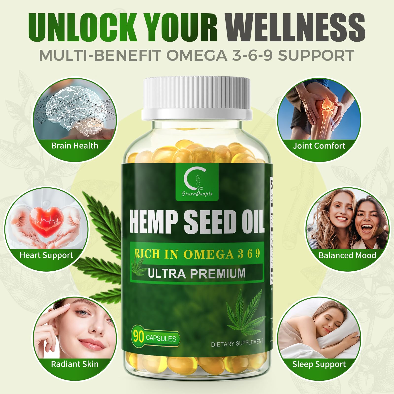 GPGP GreenPeople Omega 3-6-9 Softgels bottle side view