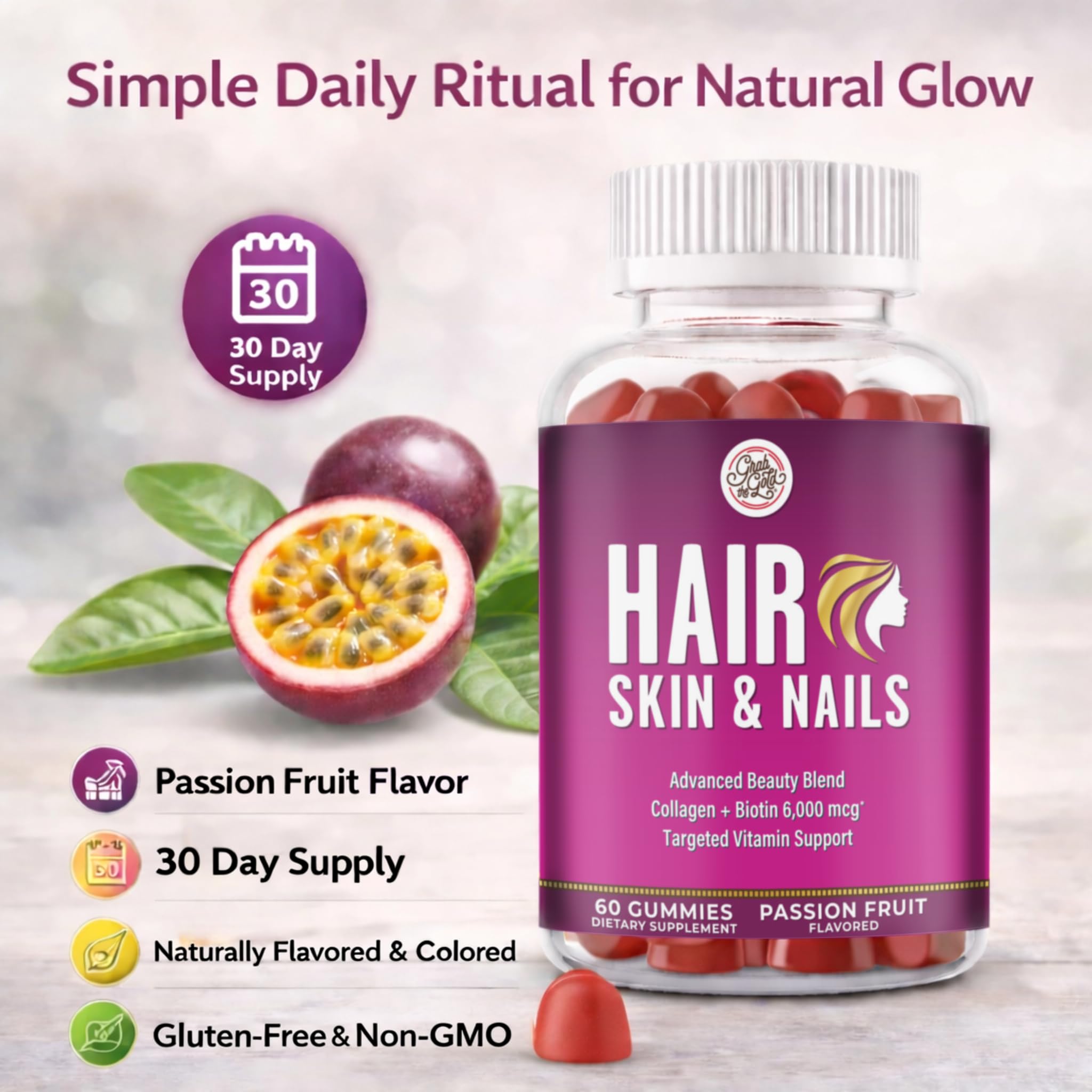 Grab The Gold Biotin Gummies bottle side view